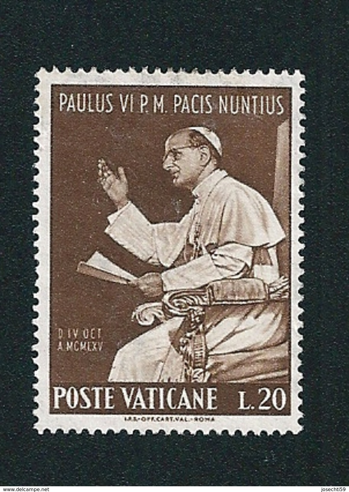 N°  434 Visite De S.S. Paul VI Aux Nations Unies     Timbre Vatican (1965) Oblitéré  20 L - Oblitérés