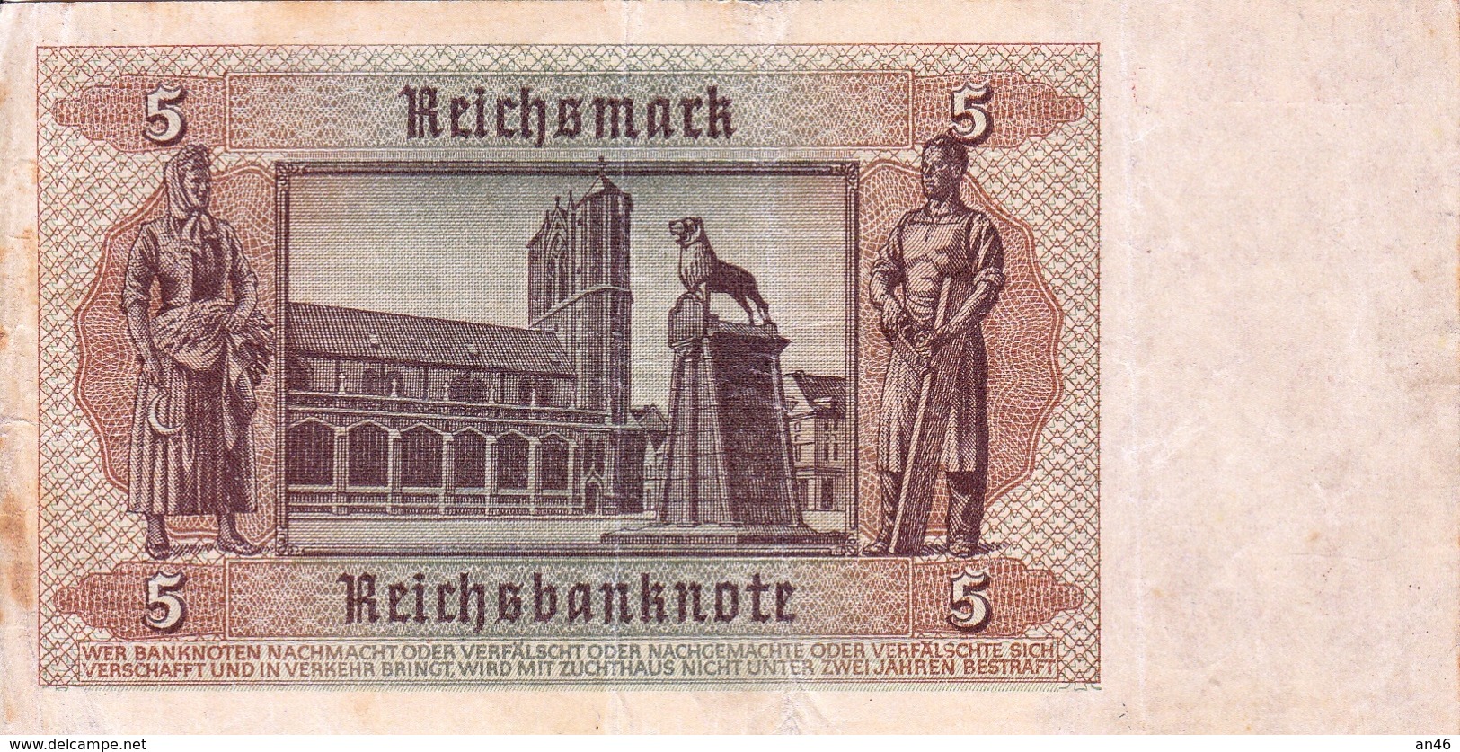 Banconota_Banconote_Lotto Di 1 Biglietto REICHSBANKNOTE_5 REICHSMARK_Serie  T 15131048-Originale 100% - 5 Reichsmark