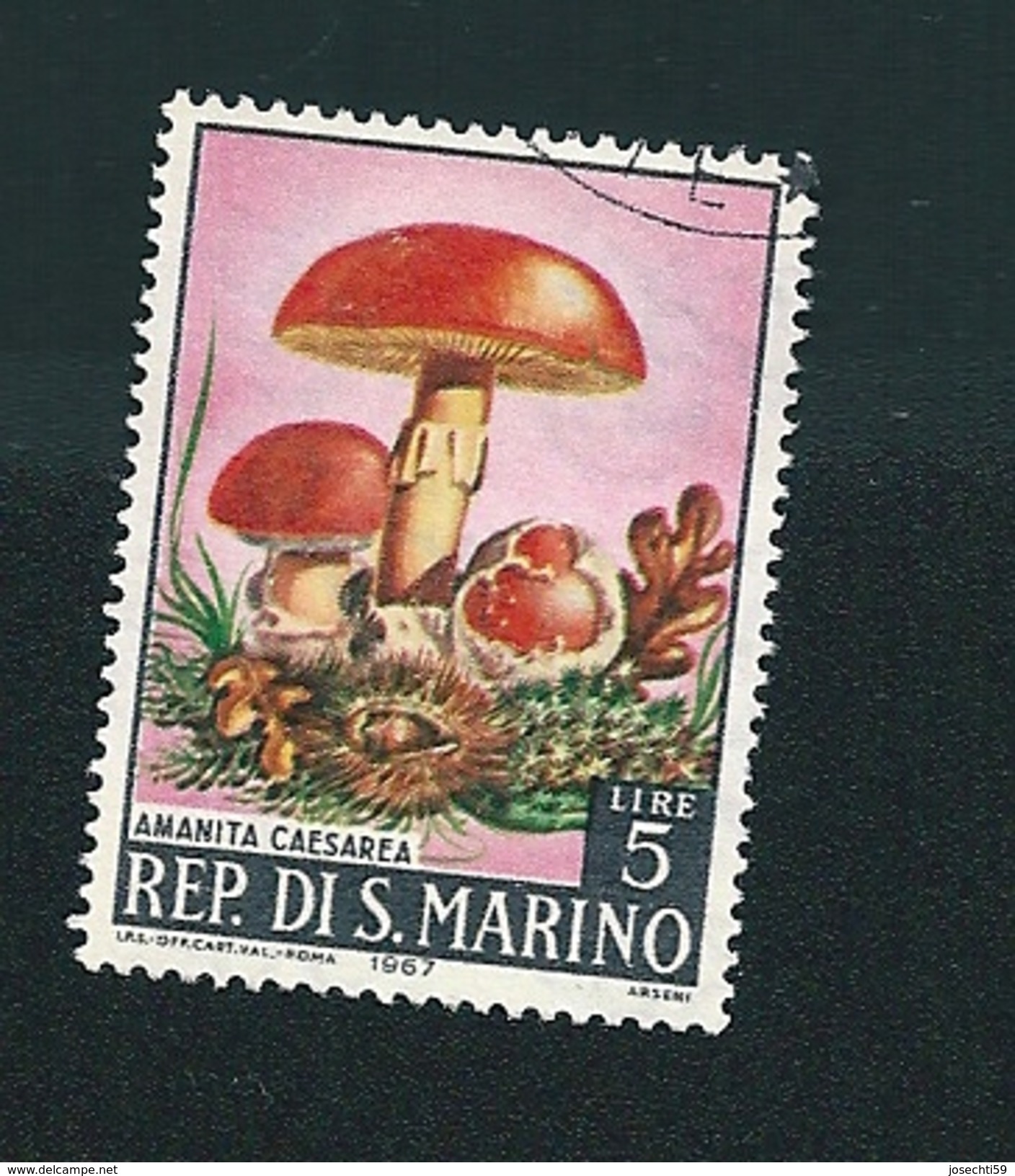 N° 698 CHAMPIGNON Amanita Caeserea   TIMBRE San Marin (1967) Oblitéré 5 L - Oblitérés