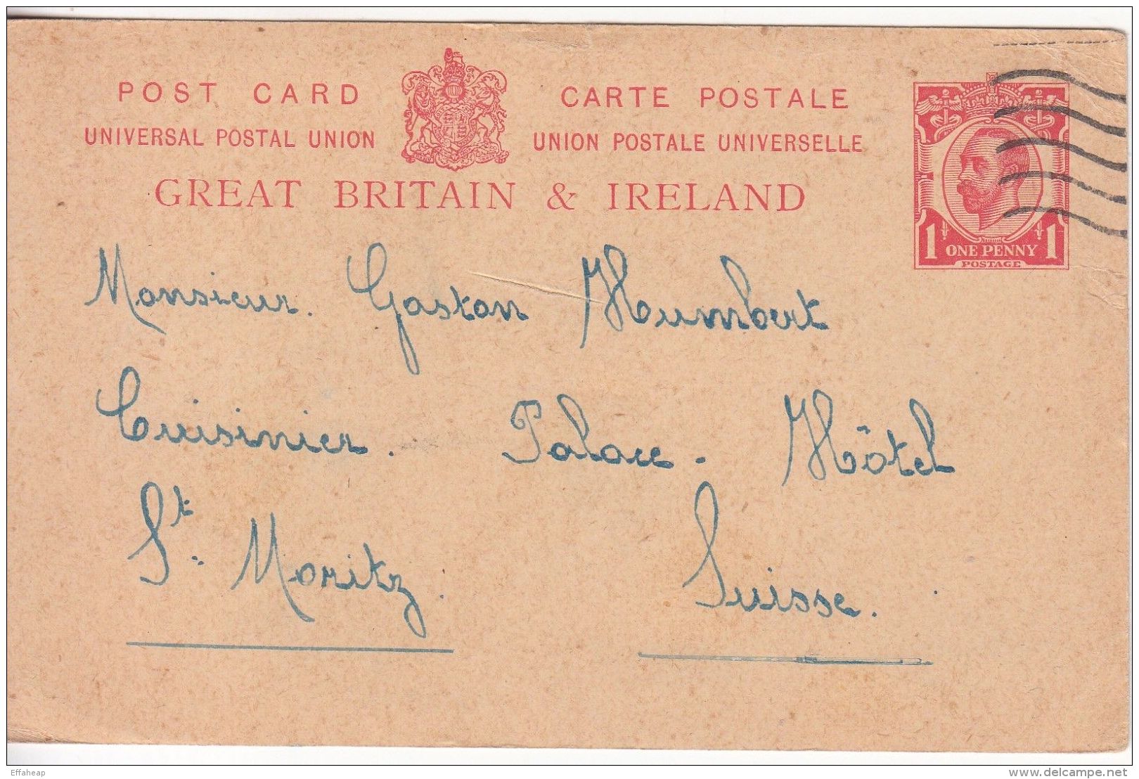 GV: One Penny Printed Postcard; Birmingham To St Moritz, Switzerland, 1916 - Covers & Documents