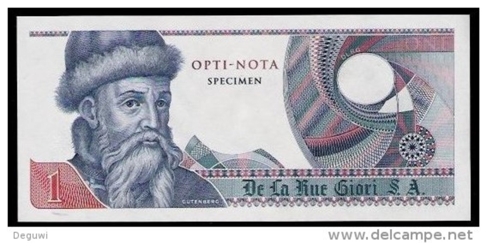 Echantillon DE LA RUE "Gutenberg - Type H" Testnote, Mit Intaglio, Beids. Druck, RRR, UNC, SPECIMEN - Otros – Europa