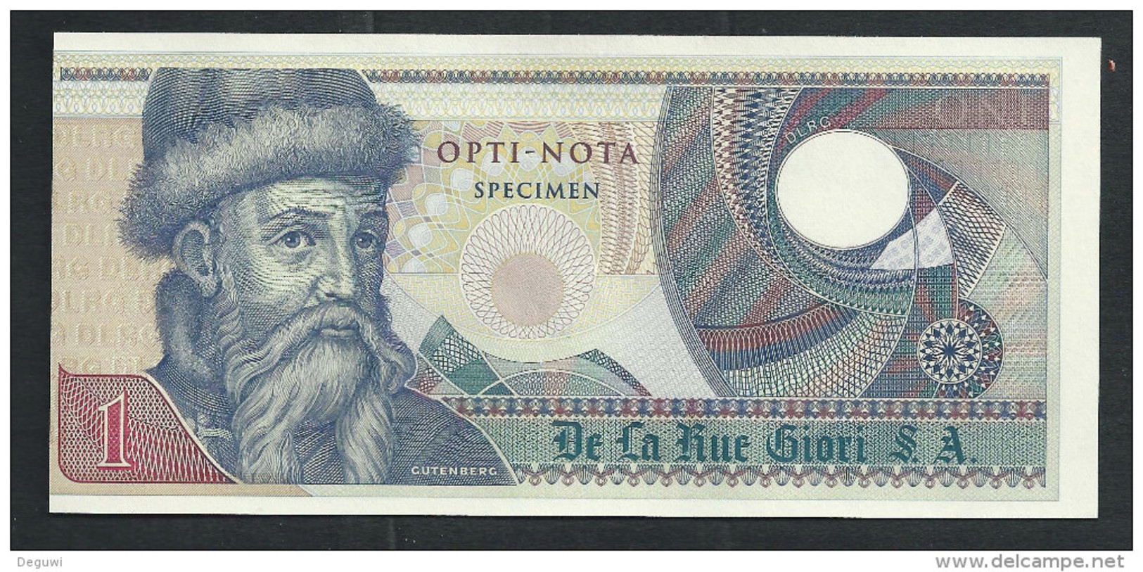 Echantillon DE LA RUE "Gutenberg - Type D" Testnote, Mit Intaglio,beids. Druck, RRR, UNC, SPECIMEN - Otros – Europa