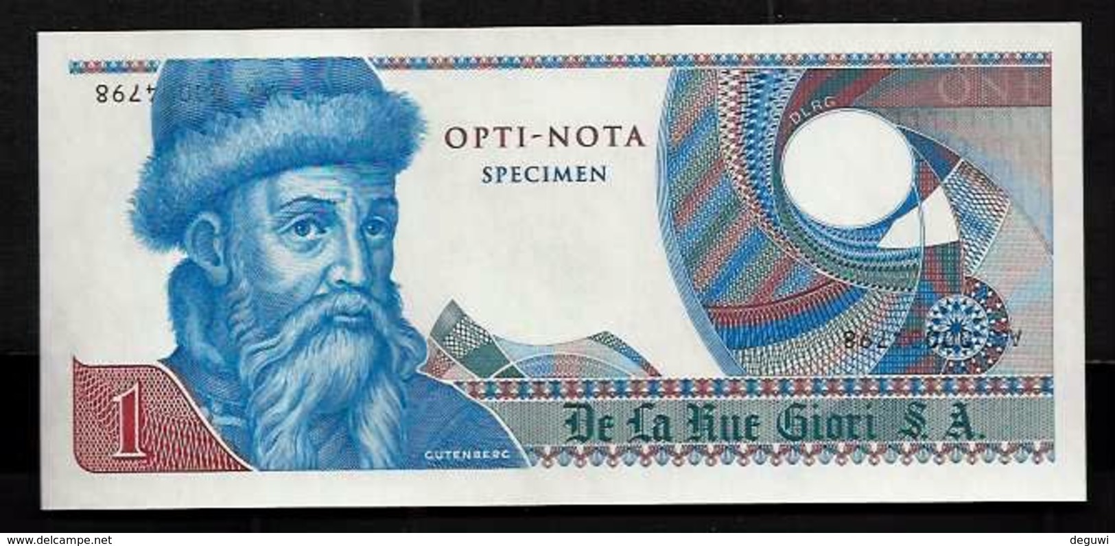 Echantillon DE LA RUE "Gutenberg - Type C" Testnote, Mit Intaglio, Eins. Druck, RRR, UNC, SPECIMEN - Sonstige – Europa