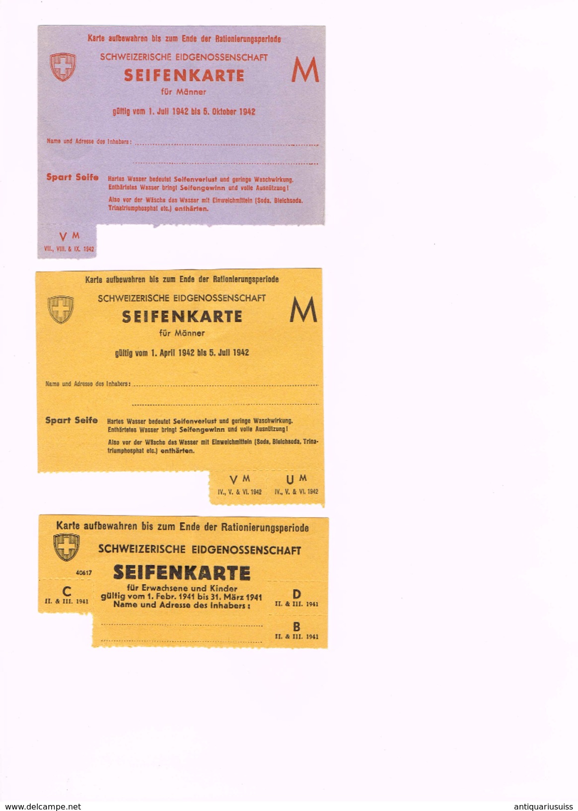 Lot - Cartes de denrées alimentaires , savon, textiles , huile... Schweizerische Eidgenossenschaft , Crix-Rouge Suisse