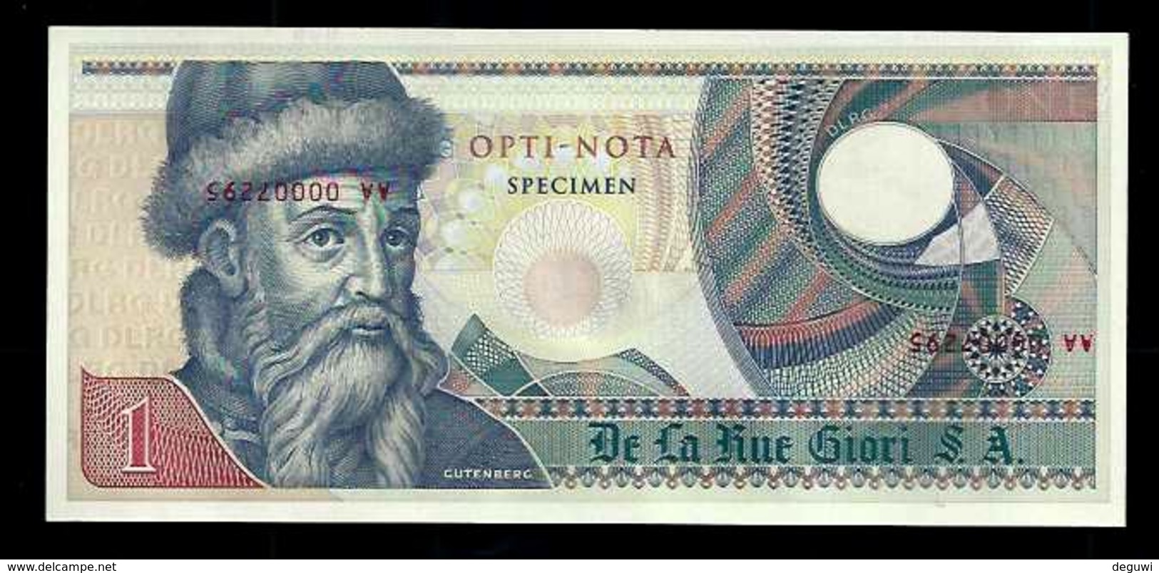 Echantillon DE LA RUE "Gutenberg - Type E 2" Testnote, Mit Intaglio, Beids. Druck, RRR, UNC, SPECIMEN - Sonstige – Europa