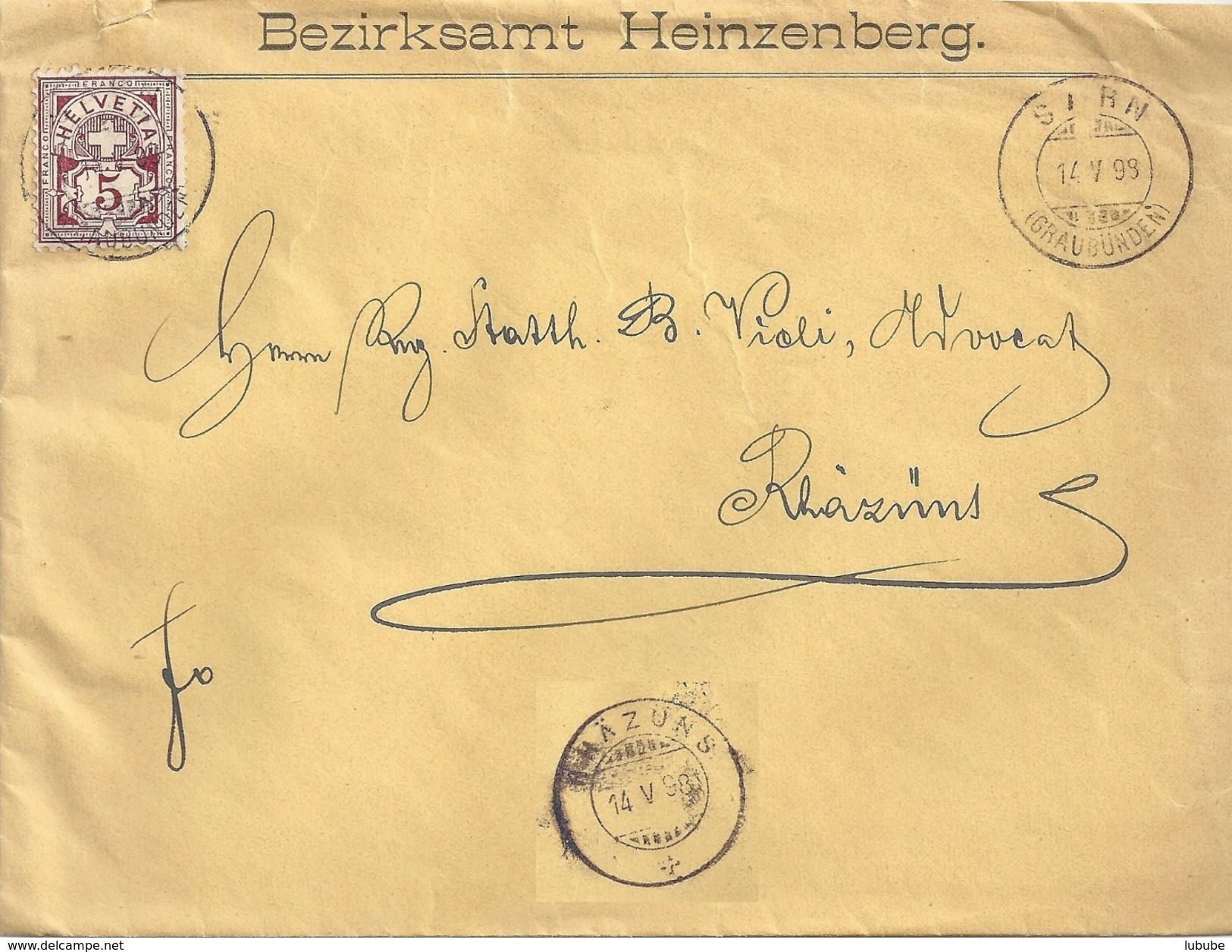 Motiv Brief  "Bezirksamt Heinzenberg"  Sarn - Rhäzüns            1898 - Briefe U. Dokumente