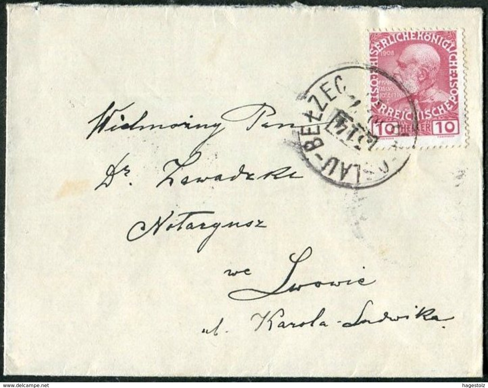 Austria 1910 Railway TPO Bahnpost JAROSLAU-BELZEC / 314 Ambulant Cover Poland Polen Galicia Österreich > Lemberg Ukraine - Covers & Documents