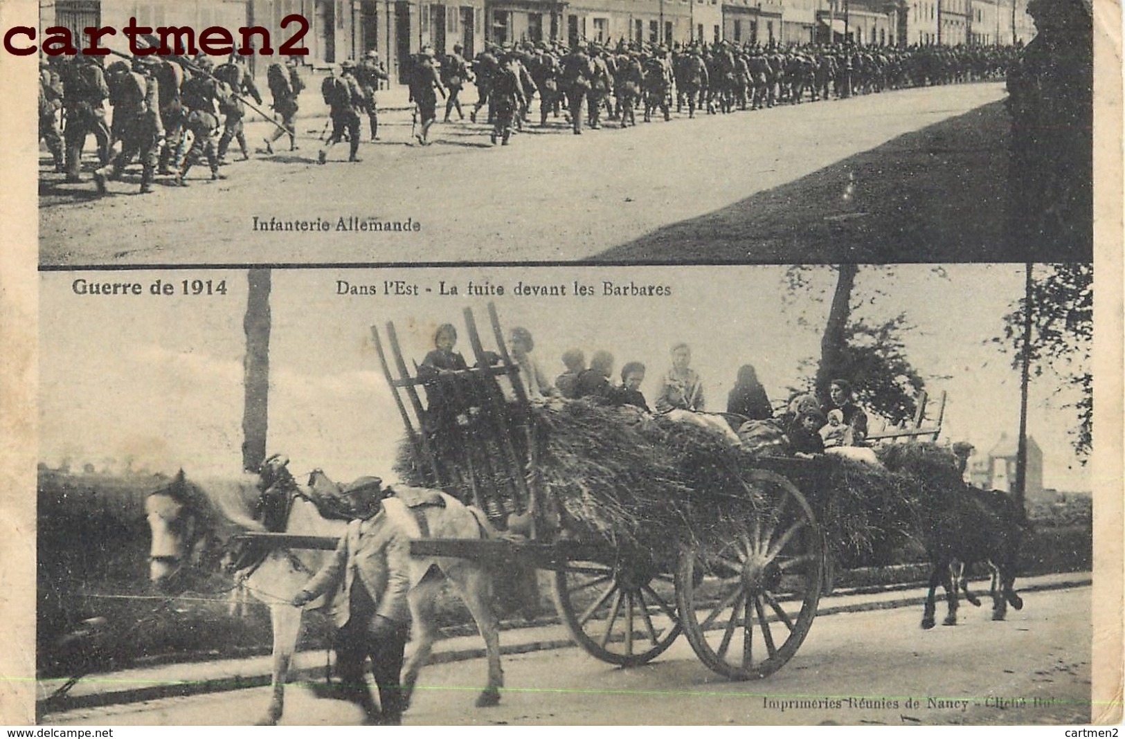 NANCY MULTIVUES INFANTERIE ALLEMANDE FUITE DEVANT LES BARABARES GUERRE 1914 ATTELAGE CHEVAL 54 - Nancy