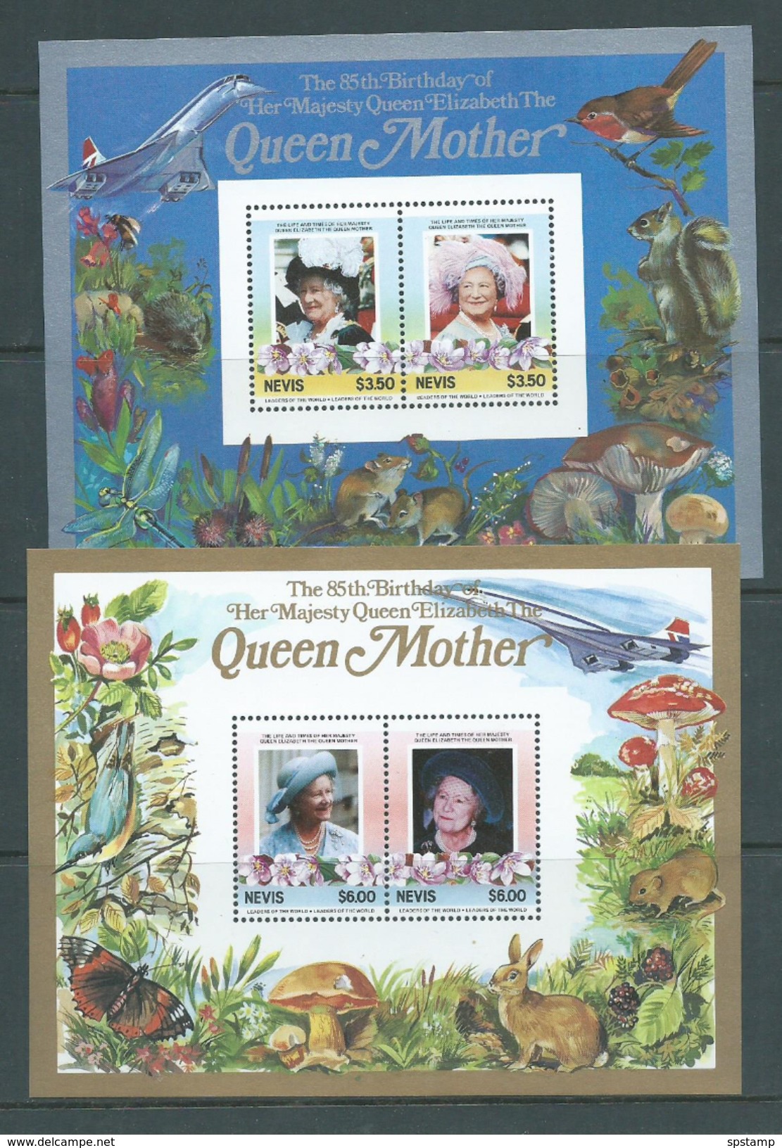 Nevis 1985 Queen Mother Set Of 4 Pairs & 3 Miniature Sheets MNH - St.Kitts Und Nevis ( 1983-...)