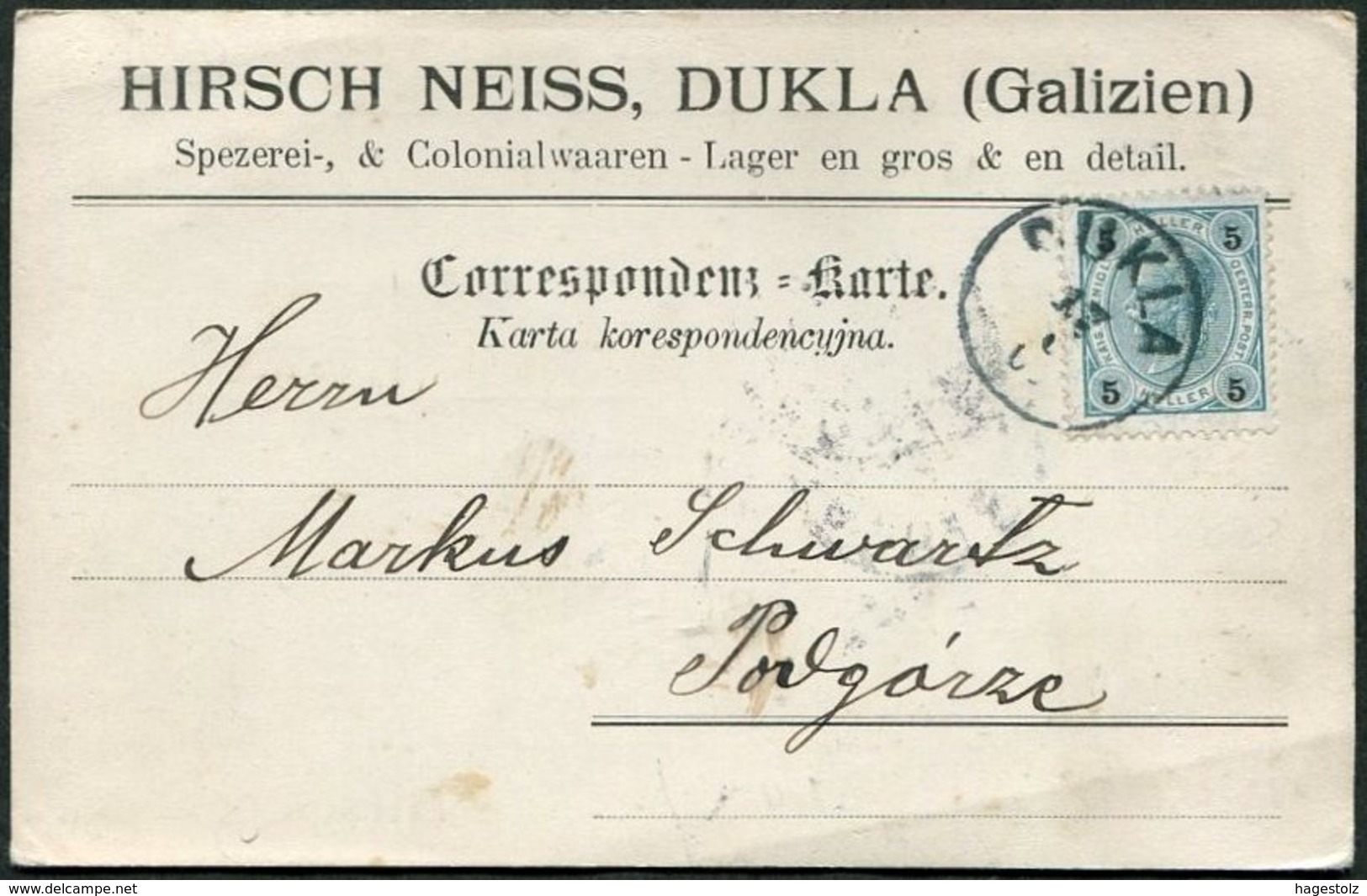 Austria Österreich Poland Polen Galicia Galizien 1901 Advertising Post Card DUKLA > Podgorze - Briefe U. Dokumente