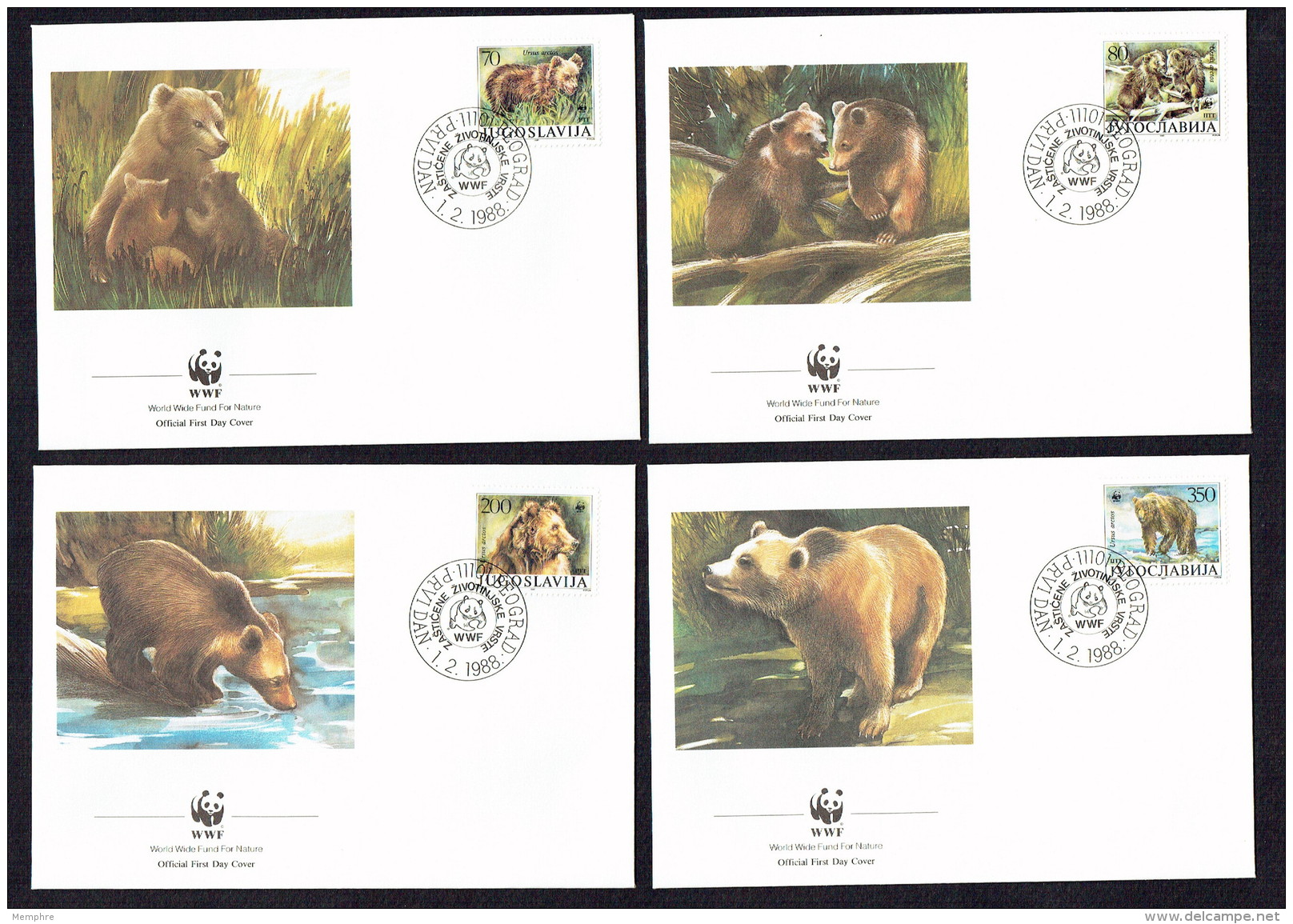 1988  Yugoslavia  Brown Bear    Set Of 4  On WWF FDCs - FDC