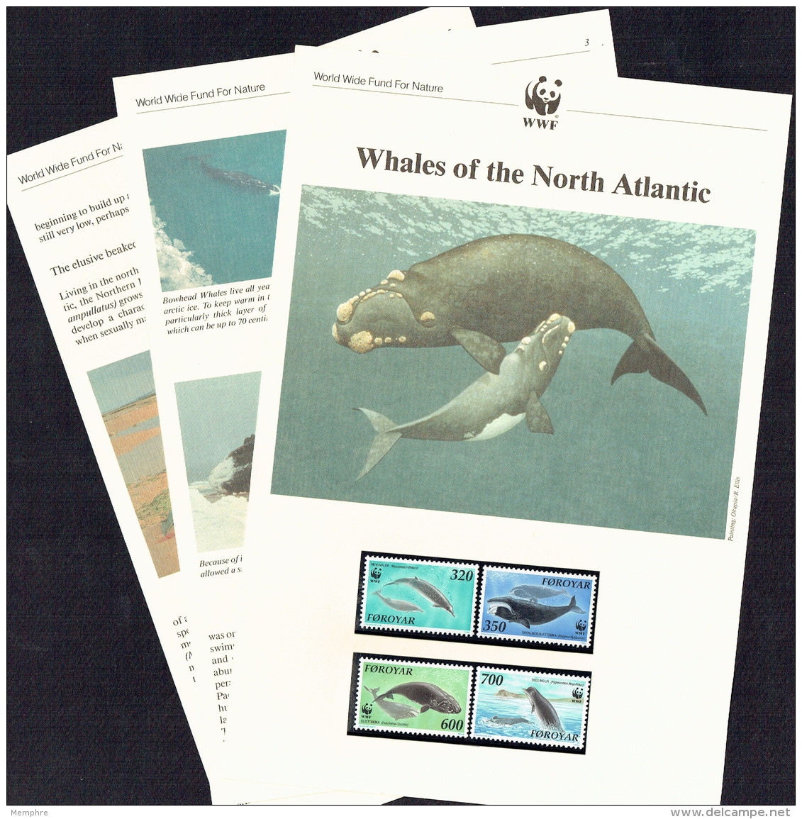 1990  Faroe  Whales:    MNH Set Of 4  On WWF  Illustrated Descriptive Sheets - Unused Stamps