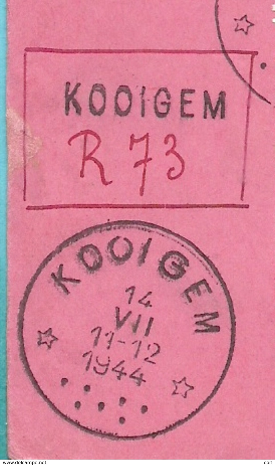 421+633+635+656+pu154 Op Kaart Aangetekend Sterstempel (Relais) *KOOIGEM*,met Stempel Als Noodaantekenstrookje KOOIGEM ! - Sterstempels