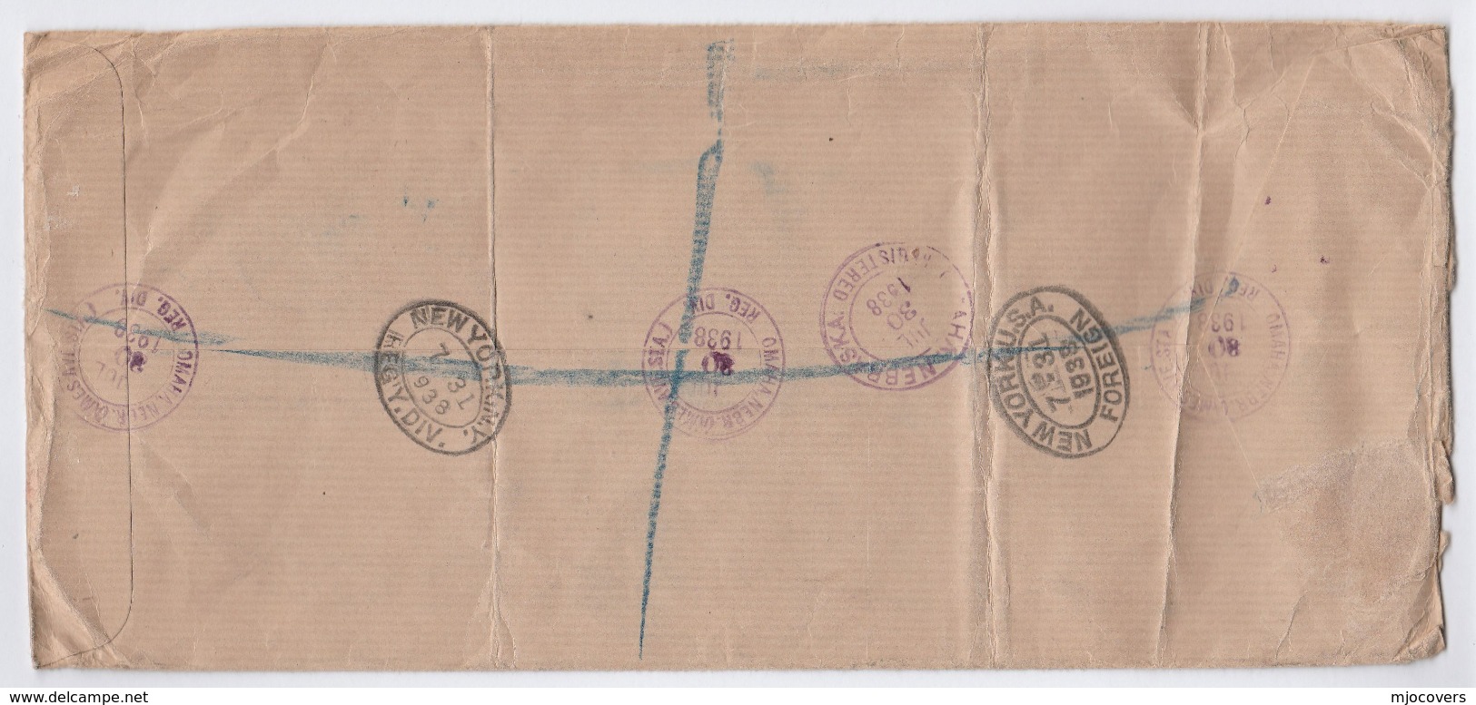 1938 REGISTERED Air Mail COVER USA  Stamps 9c 15c 14c , OMAHA United States To GB - Briefe U. Dokumente