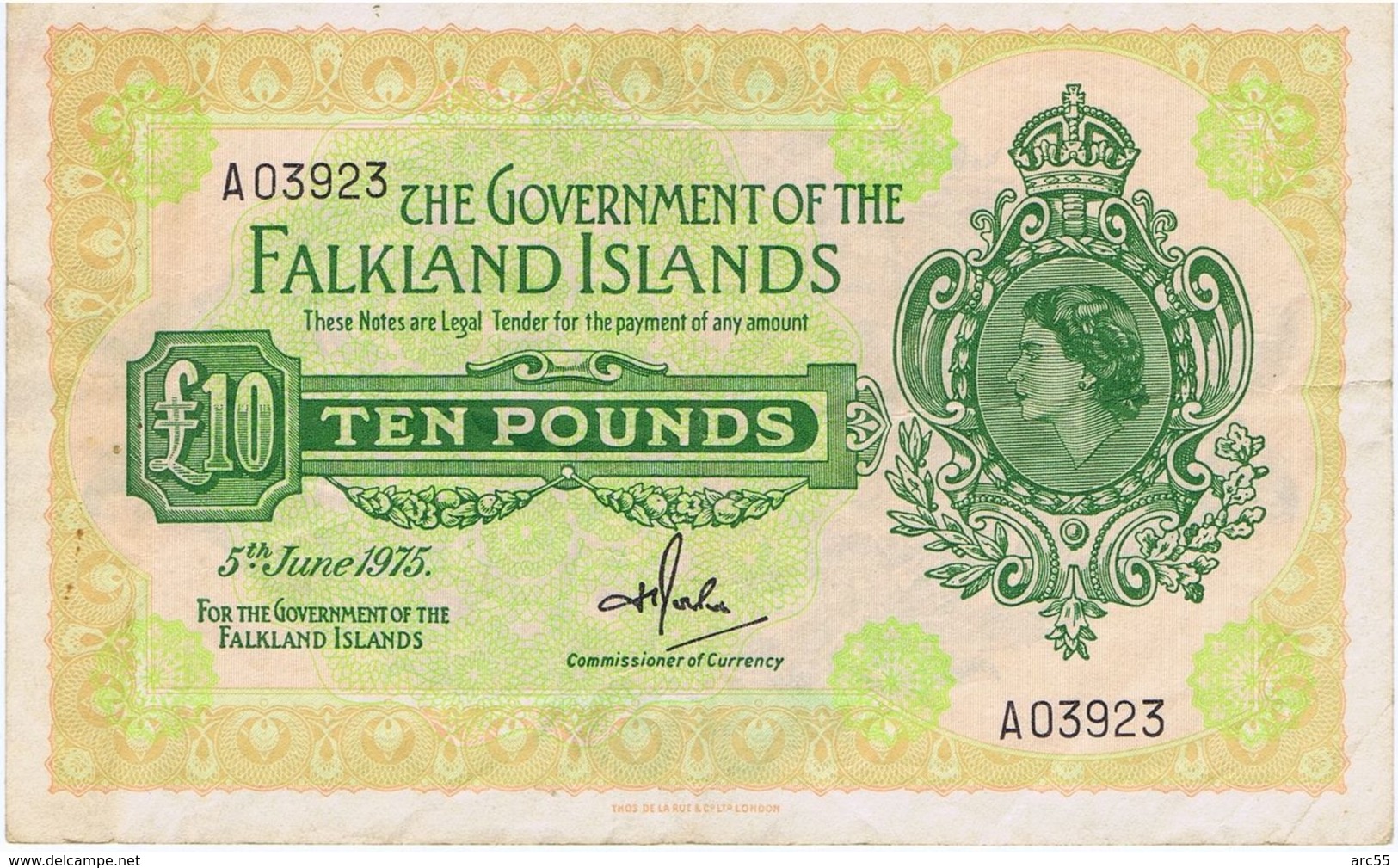 Falkland Islands 10£ 1975 A Rare Banknote - Falkland
