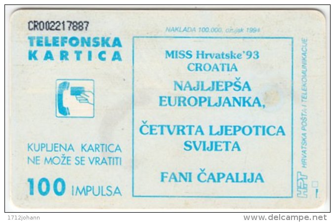 CROATIA B-493 Chip HPT - People, Woman, Miss Croatia '93 - Used - Croatia