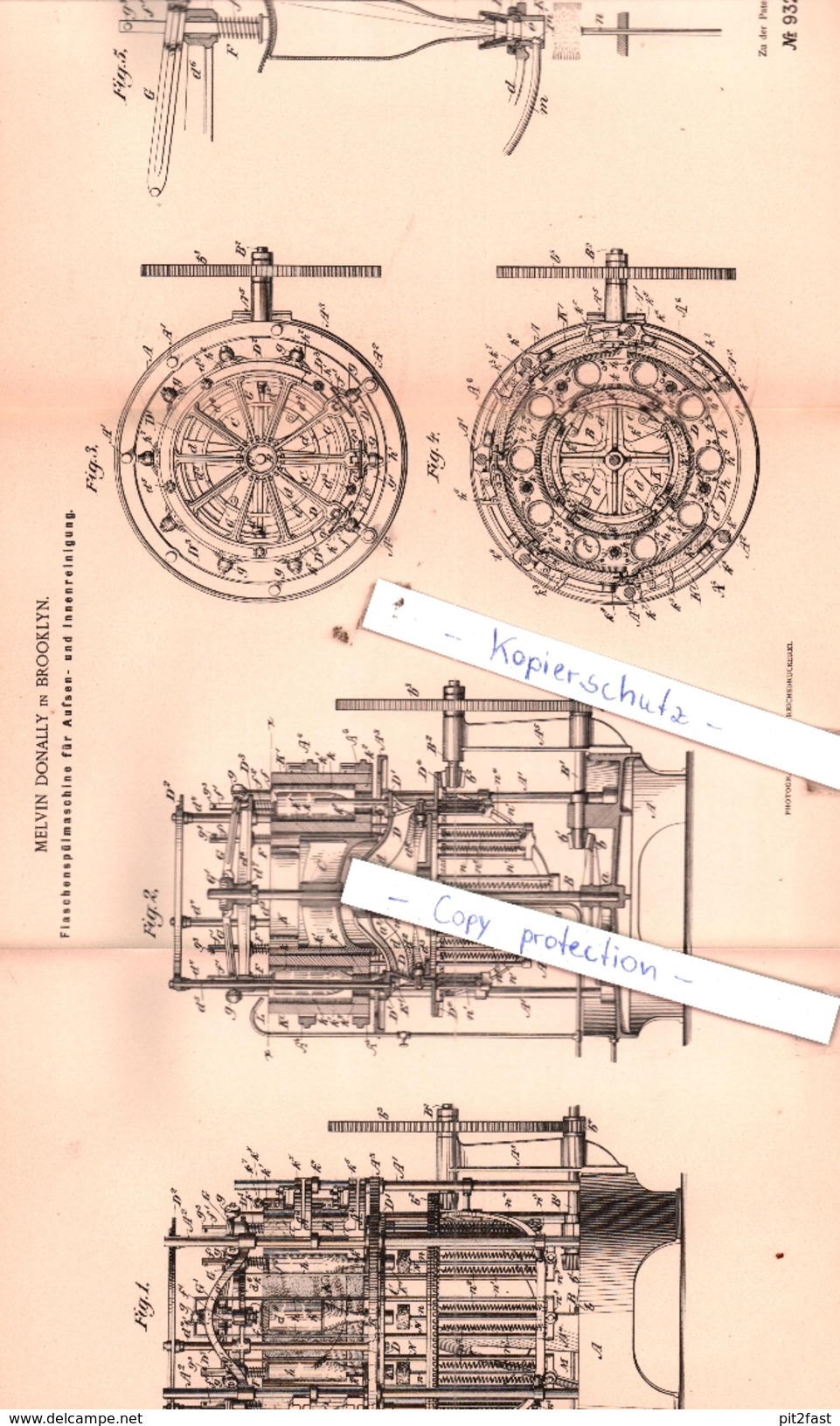 Original Patent - Melvin Donally In Brooklyn , 1896 , Flaschenspülmaschine Für Außen- Und Innenreinigung !!! - Historische Dokumente