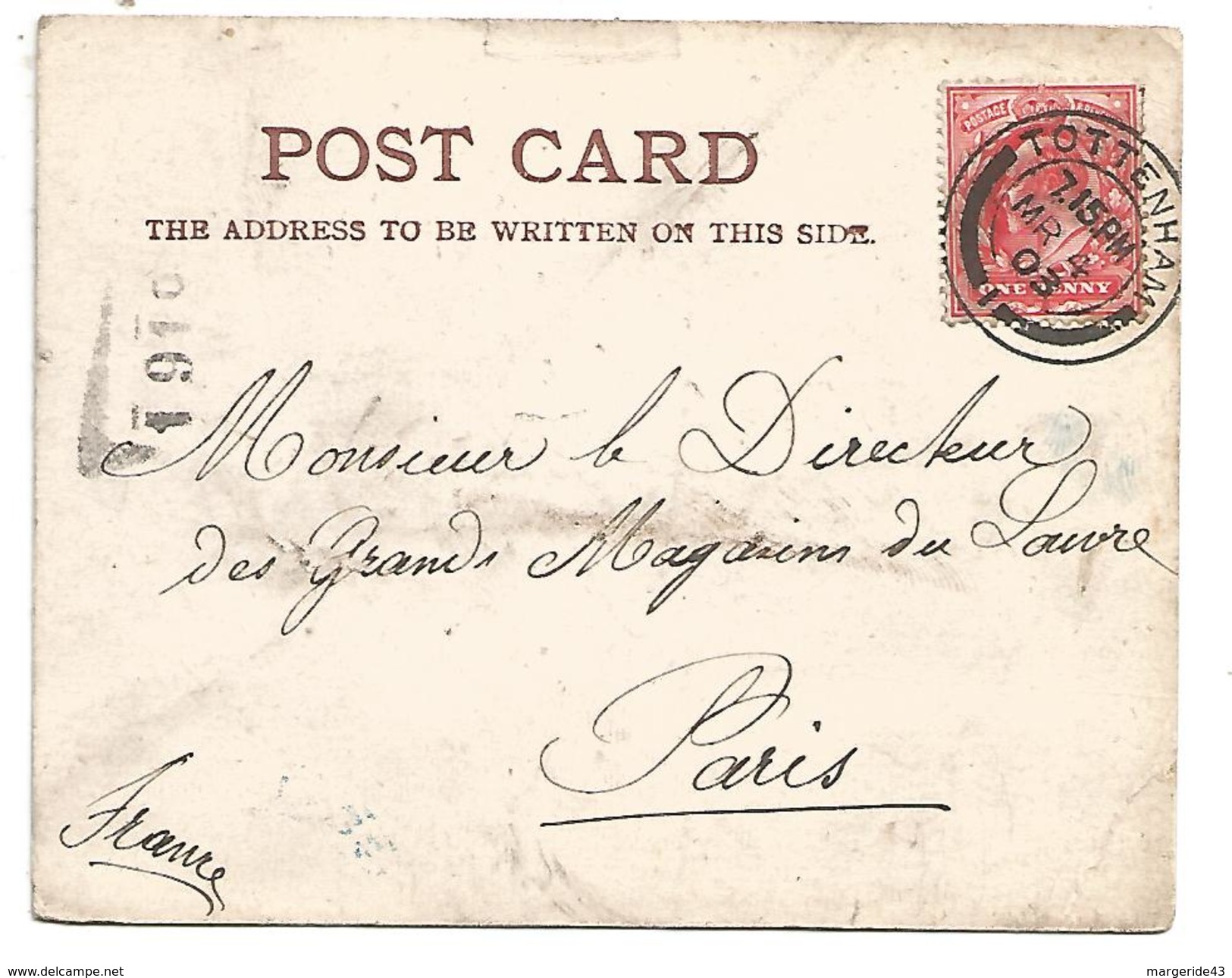 CURIEUX CACHET ECHANTILLONS POSTE DU 6/3/1903 APPOSE A L'ARRIVEE D'UNE CARTE PROVENANT DE GRANDE BRETAGNE - Manual Postmarks