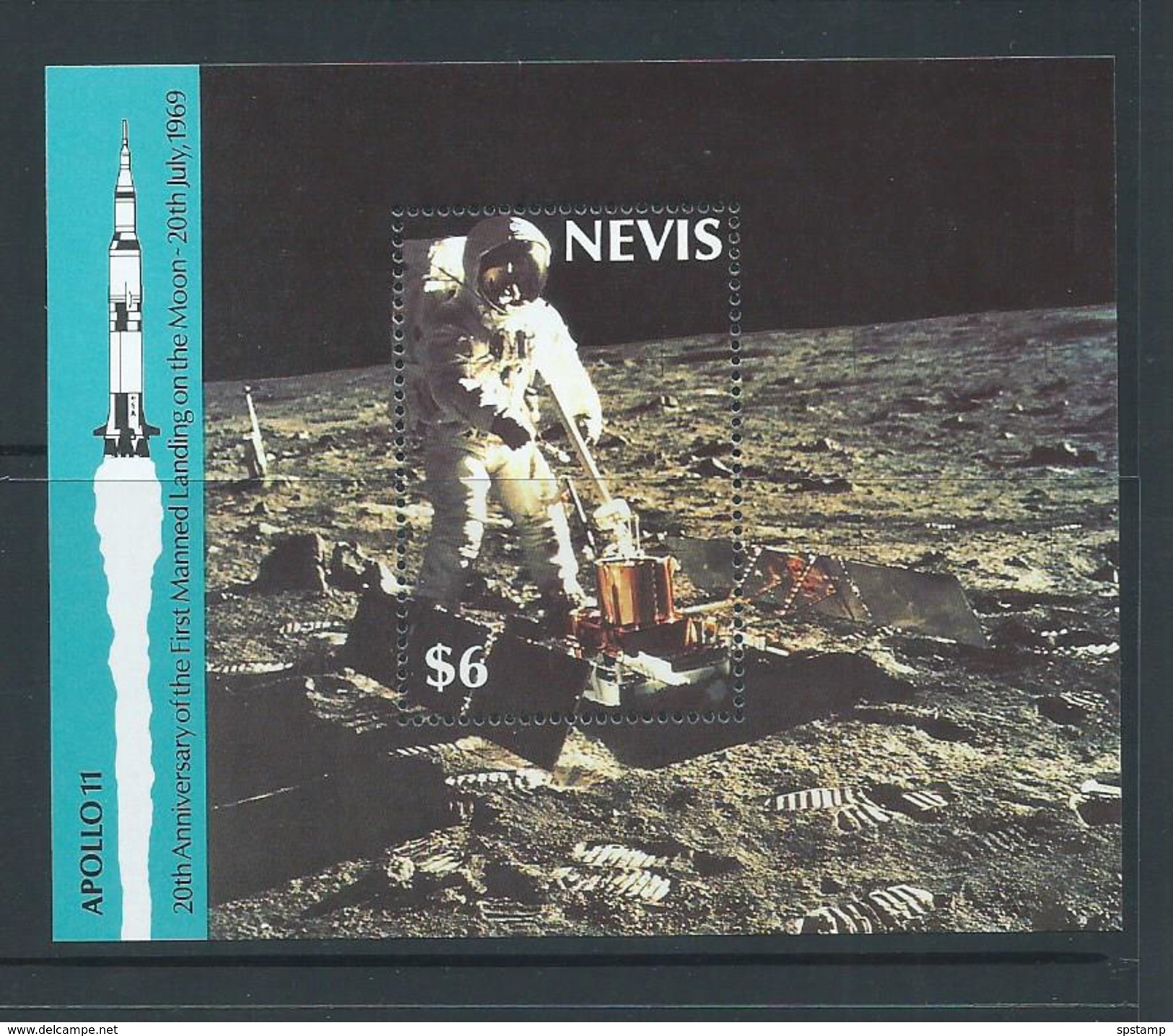 Nevis 1989 Apollo Space Moon Landing Anniversary Miniature Sheet MNH - St.Kitts And Nevis ( 1983-...)