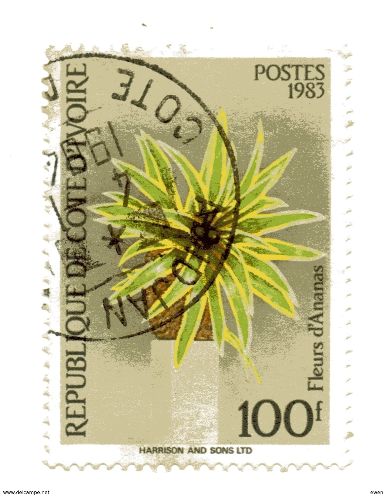 Côte D'Ivoire. 100F Fleurs D'ananas N°675C (Rare En Oblitéré) - Côte D'Ivoire (1960-...)