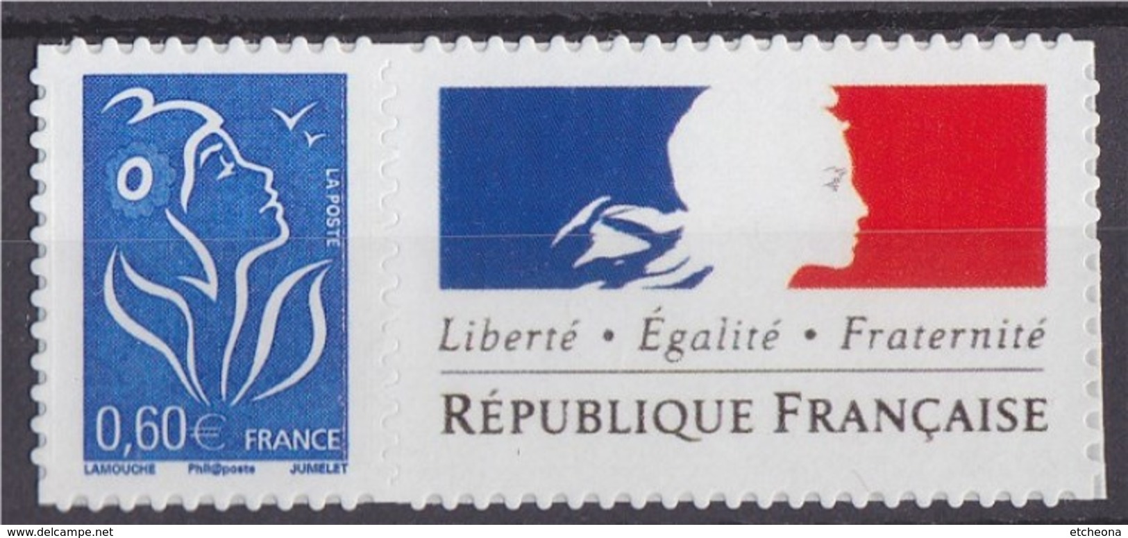 Timbre Lamouche 060&euro; Bleu Phil@poste Autocollant YT N°3966A Et Spink N°64 Personnalisation "République Française" - Other & Unclassified