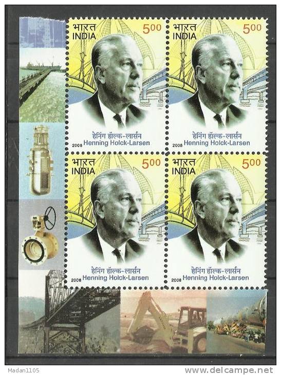 INDIA, 2008, Henning Holck Larsen, (Pioneer Of Engineering Industry Architecture), Block Of 4,  MNH, (**) - Neufs