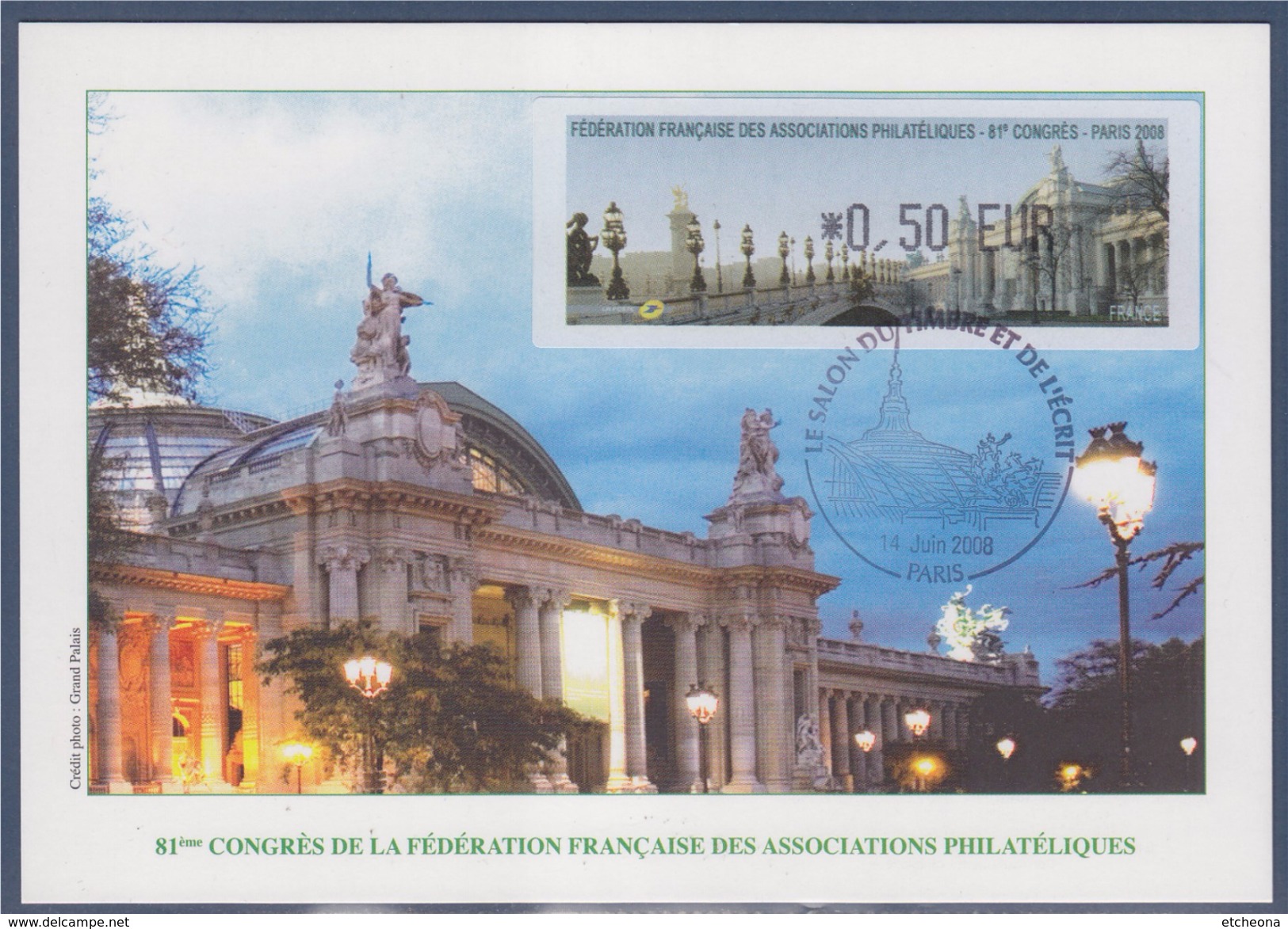 = Sur Carte Postale Vignette FFAP 81è Congrès Paris 2008 à 0.50€ Le 14 Juin 2008 - 1999-2009 Illustrated Franking Labels