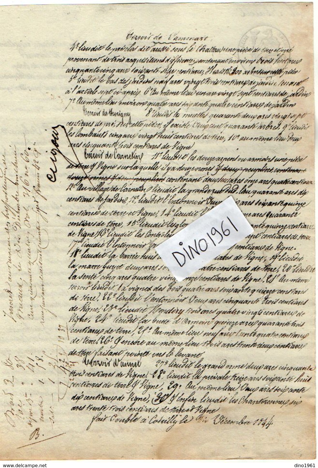 VP10.216 -1844 - COUILLY - Bordereau De Créance - GIBAULT à MEAUX Contre NIVAULT à DAMPMART - CARNETIN -THORIGNY - ANNET - Collections