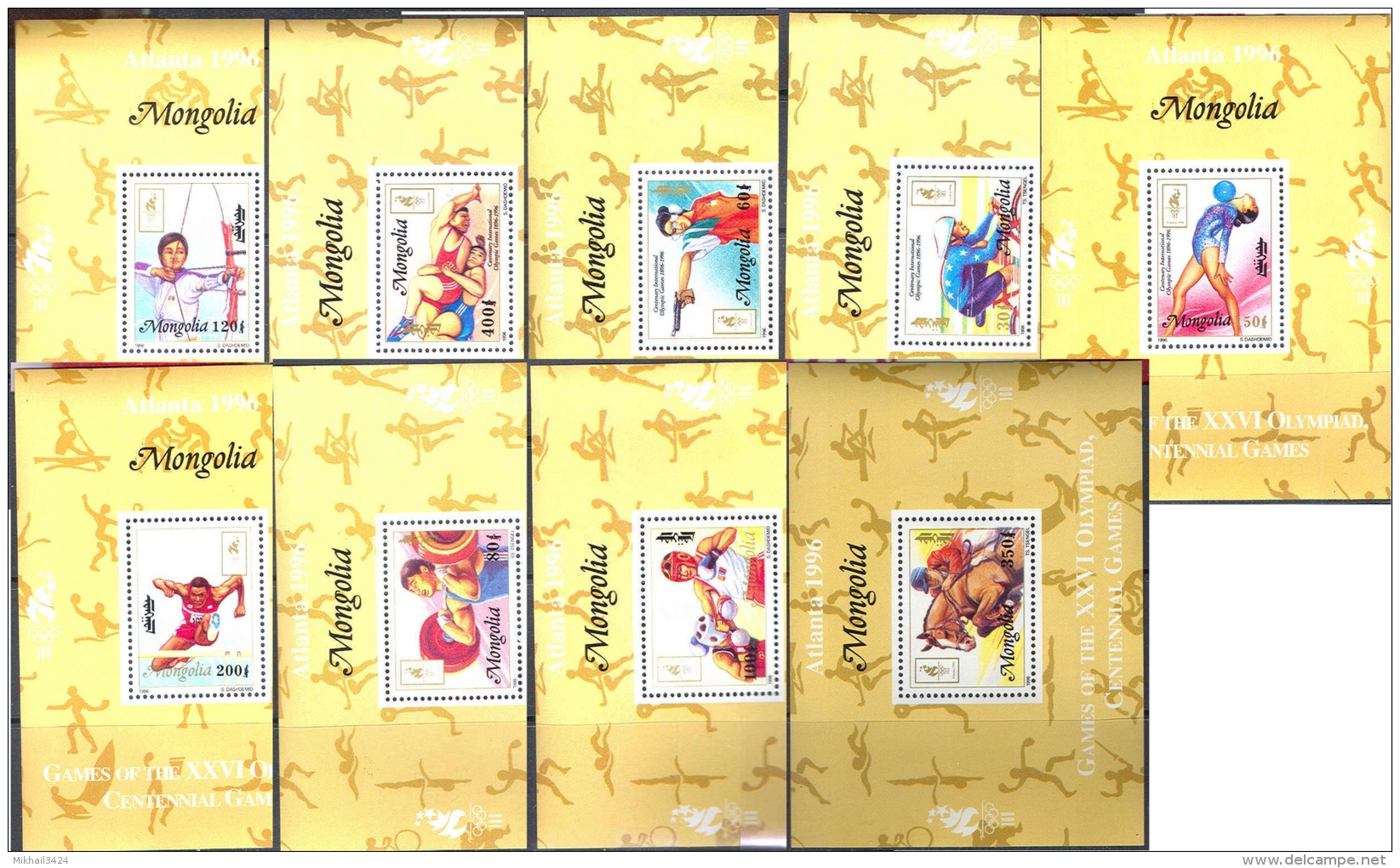 0740 Sport Olympics 1996 Mongolia 9 Deluxe Proof S/s Set MNH ** - Summer 1996: Atlanta