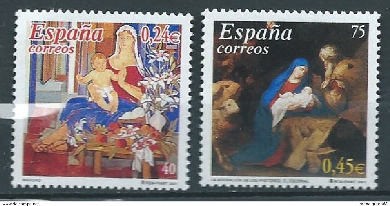 SPANIEN ESPAGNE SPAIN ESPAÑA 2001 CHRISTMAS: MADONAS WITH CHILD SET 2V. ED 3835-36 YV 3391-92 MI 3669-70 SC 3123-24 - Unused Stamps