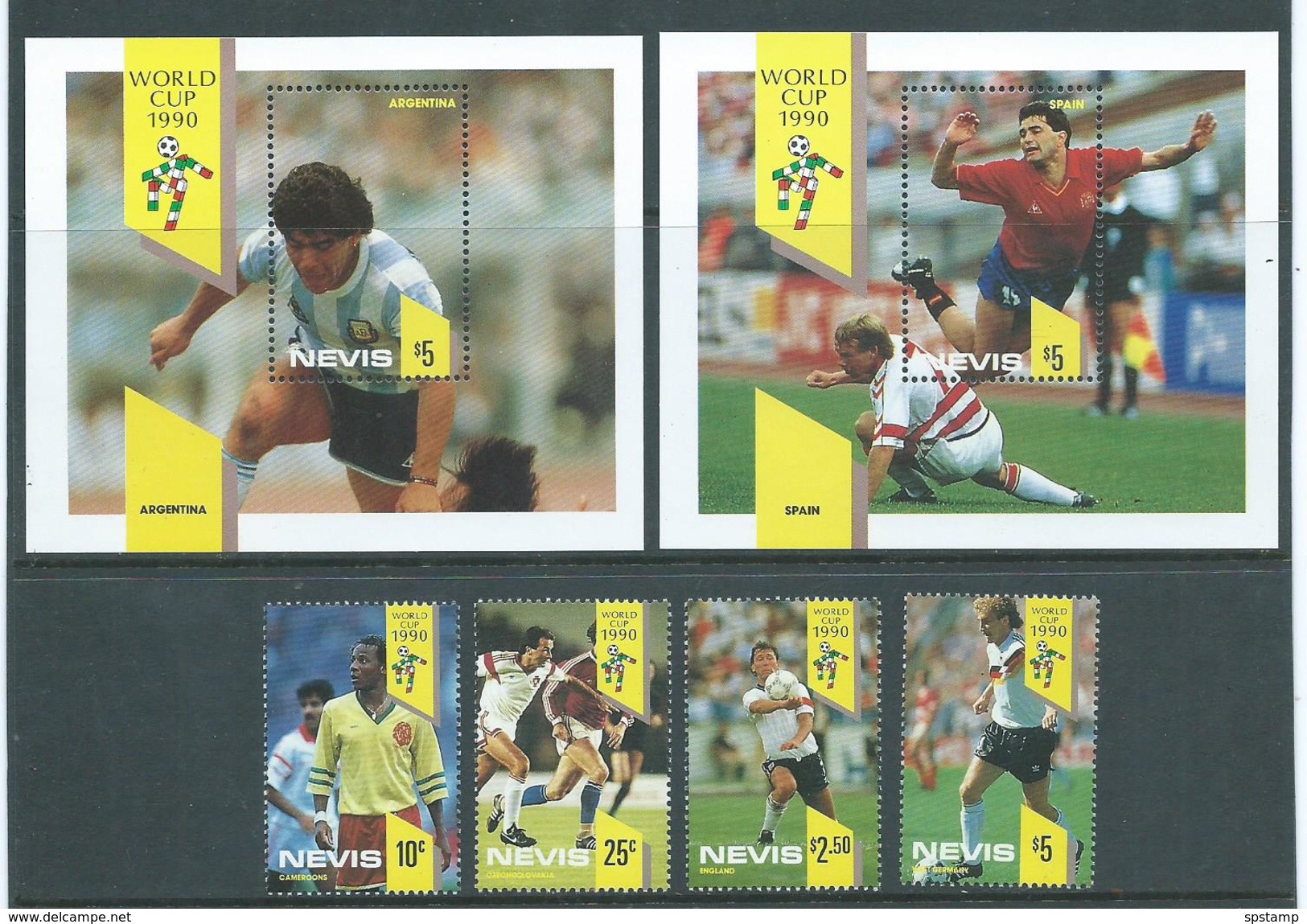 Nevis 1990 Soccer World Cup Set Of 4 & 2 Miniature Sheets MNH - St.Kitts Und Nevis ( 1983-...)