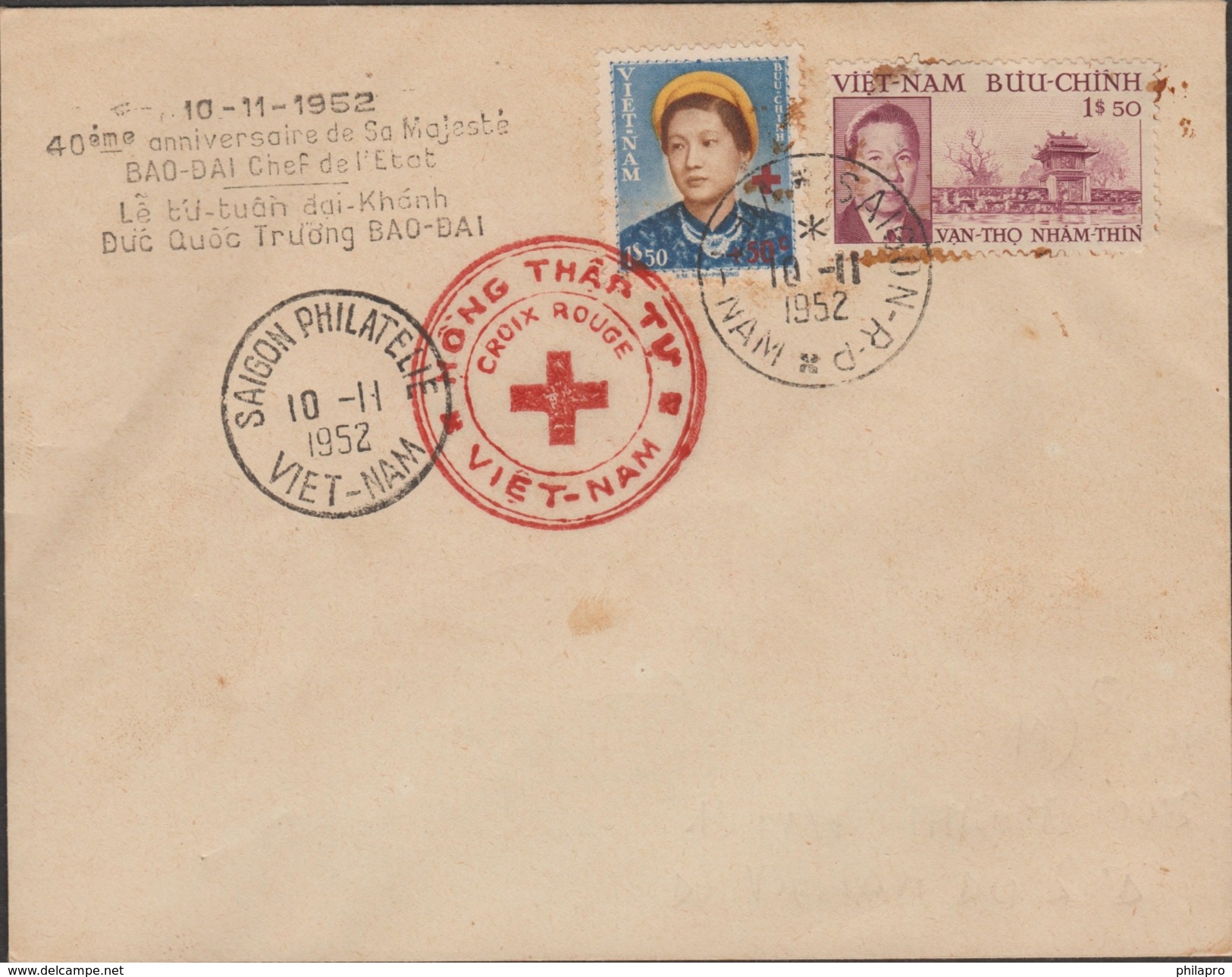 VIETNAM DU  SUD  FDC  1952  RED CROSS  Bad Condition-mauvai état  Réf  59y - Vietnam