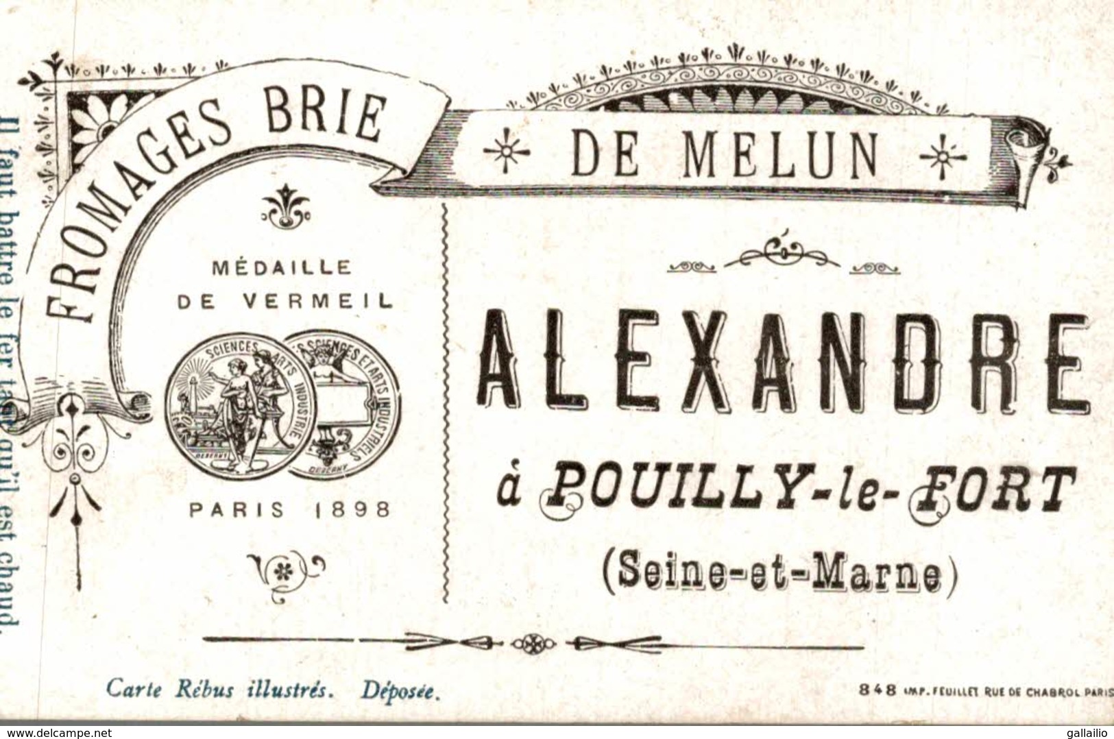 CHROMO REBUS FROMAGE BRIE DE MELUN ALEXNADRE A OUILLY LE FORT - Other & Unclassified