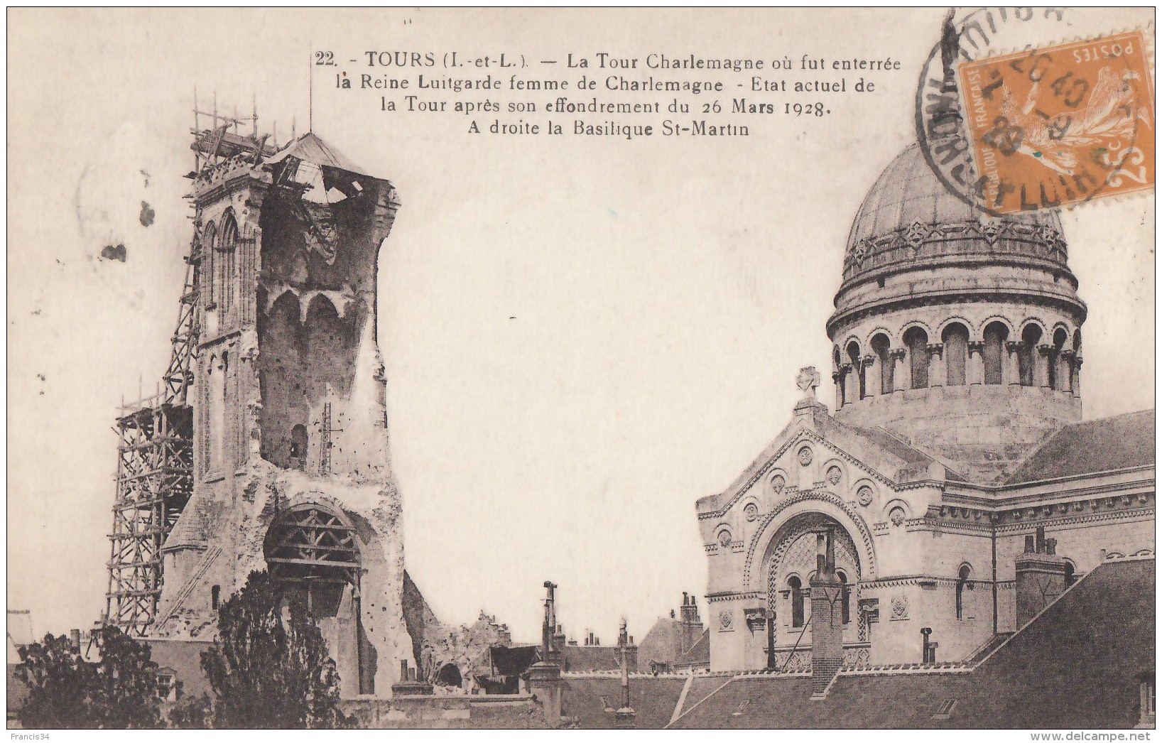 CPA - Tours - La Tour Charlemagne - Etat Actuel De La Tour Après Son Effondrement Du 26 Mars 1928 - Tours