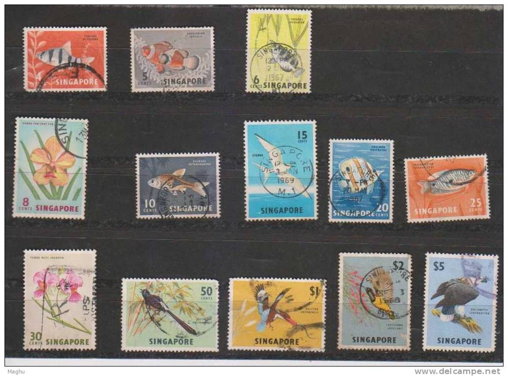 Singapore Used 1962, 13 Values, Fish, Floara, Birds - Singapur (1959-...)