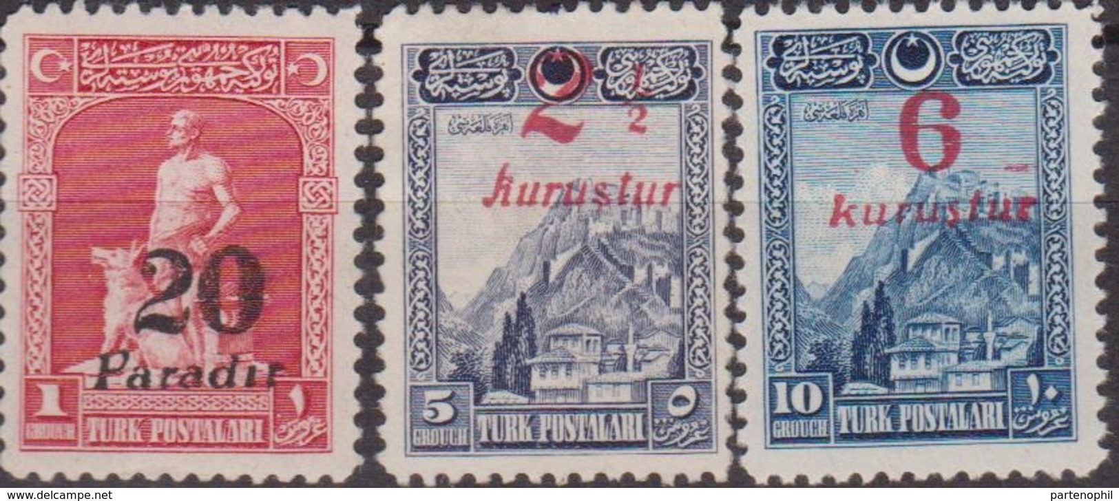 TURCHIA TURKEY - 1929 Overprint 741/43 MH - Oblitérés