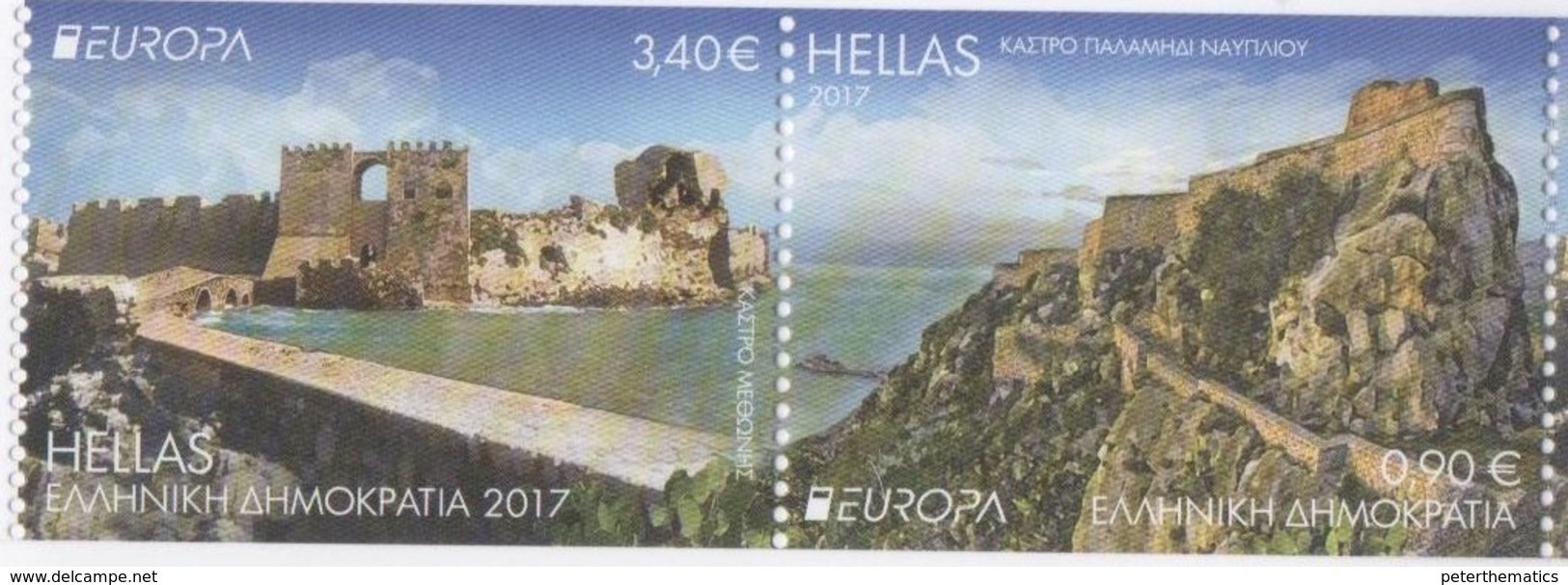 GREECE, 2017, MNH, CASTLES,2v ,EUROPA,  IMPERFORATE VARIETY EX. BOOKLET - Other & Unclassified