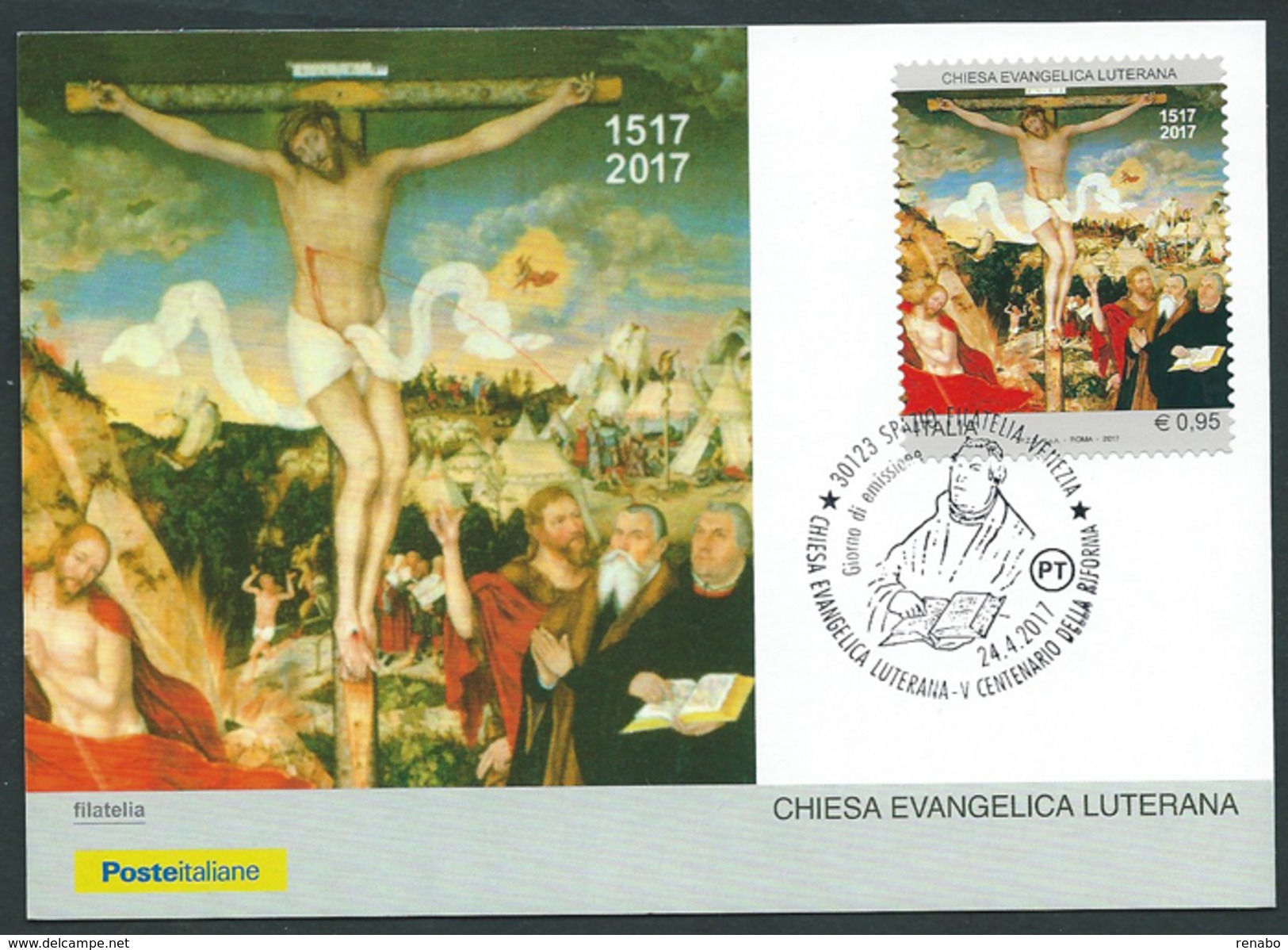 Italia, Italy 2017; Chiesa Evangelica Luterana, Quinto Centenario Della Riforma. Maximum Card E F.D.C. - Christentum