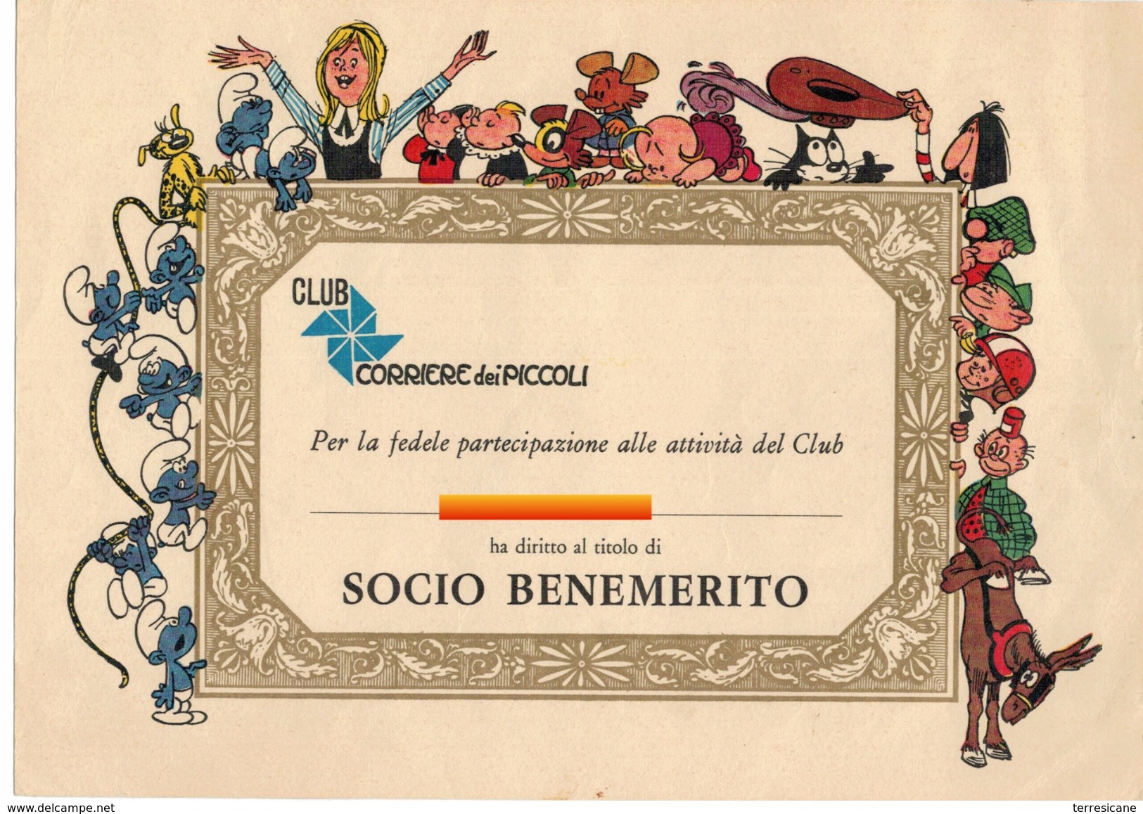 CORRIERE DEI PICCOLI DIPLOMA SOCIO BENEMERITO CLUB  RRR E1 - Altri & Non Classificati