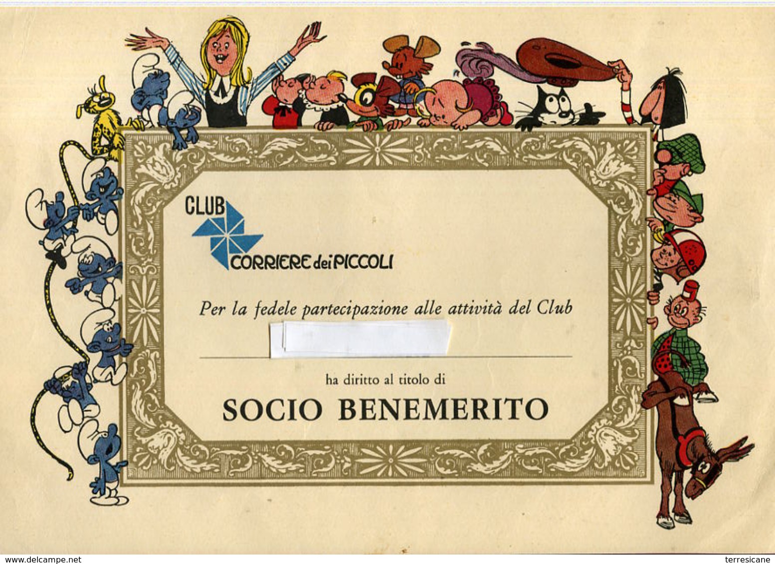 CORRIERE DEI PICCOLI DIPLOMA SOCIO BENEMERITO CLUB  RRR E1 - Altri & Non Classificati