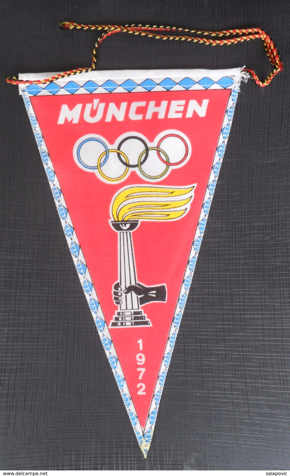 XX. OLYMPISCHE SPIELE 1972 MUNCHEN, XX. OLYMPIC GAMES 1972 MUNICH, OLD PENNANT, SPORTS FLAG - Bekleidung, Souvenirs Und Sonstige