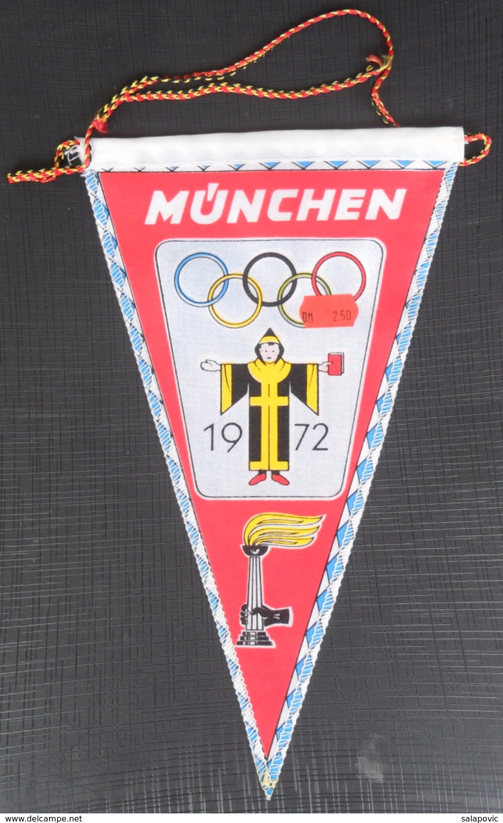 XX. OLYMPISCHE SPIELE 1972 MUNCHEN, XX. OLYMPIC GAMES 1972 MUNICH, OLD PENNANT, SPORTS FLAG - Bekleidung, Souvenirs Und Sonstige