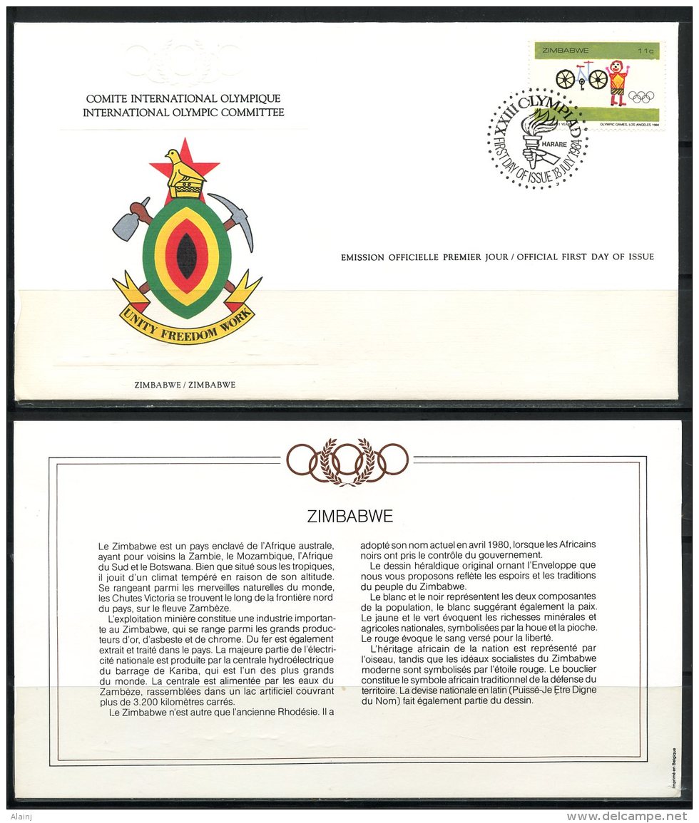 Zimbabwe   ---   Official FDC International Olympic Committee  --  Enveloppe 1er Jour Du CIO  --  See Scan - Sommer 1984: Los Angeles