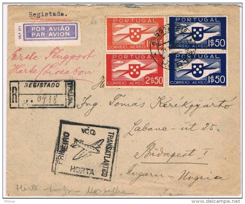 Portugal, 1939, Horta-Budapeste - Storia Postale