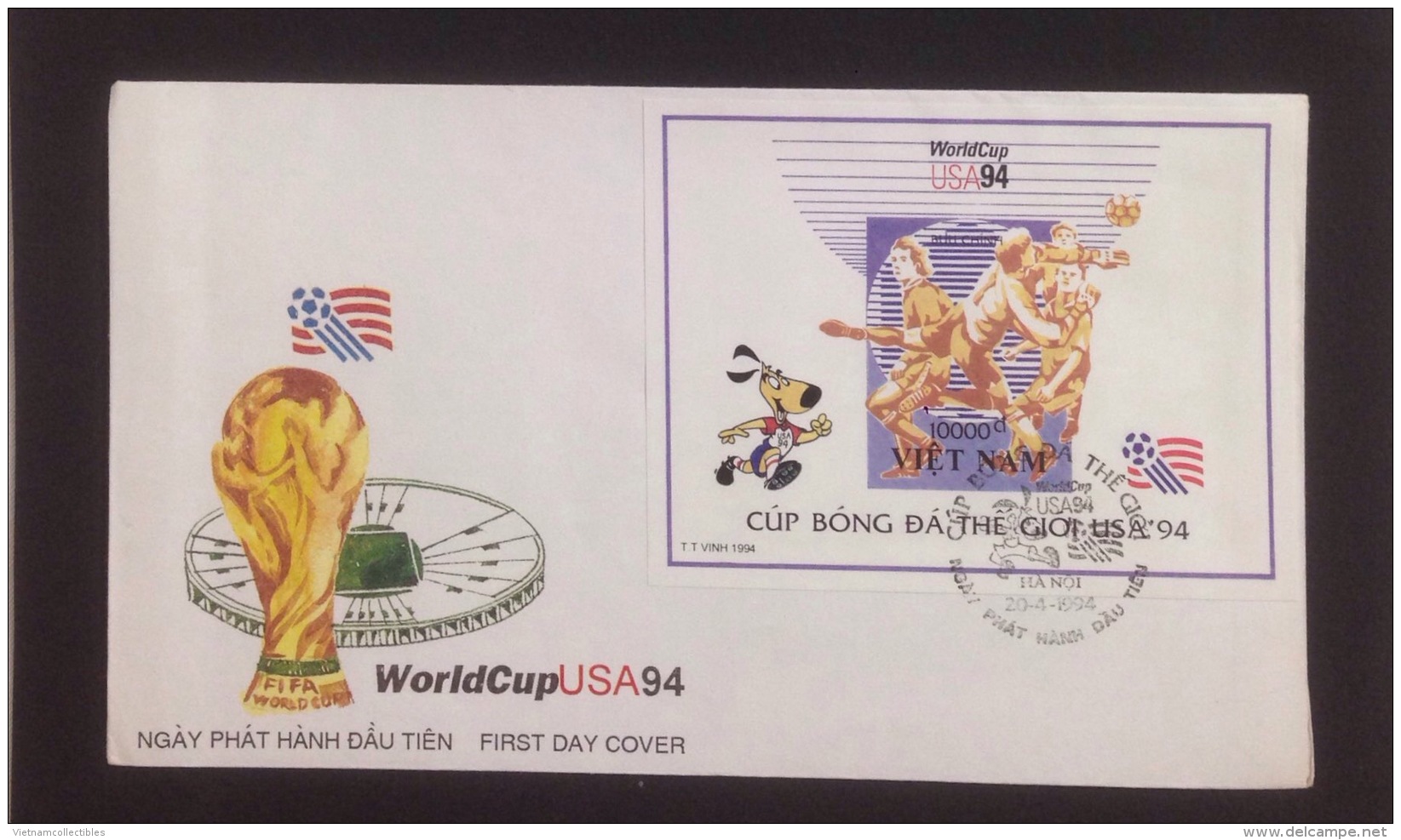 FDC Vietnam Viet Nam Cover 1994 With Imperf Souvenir Sheet Of World Cup Football In USA (Ms682B) - Vietnam