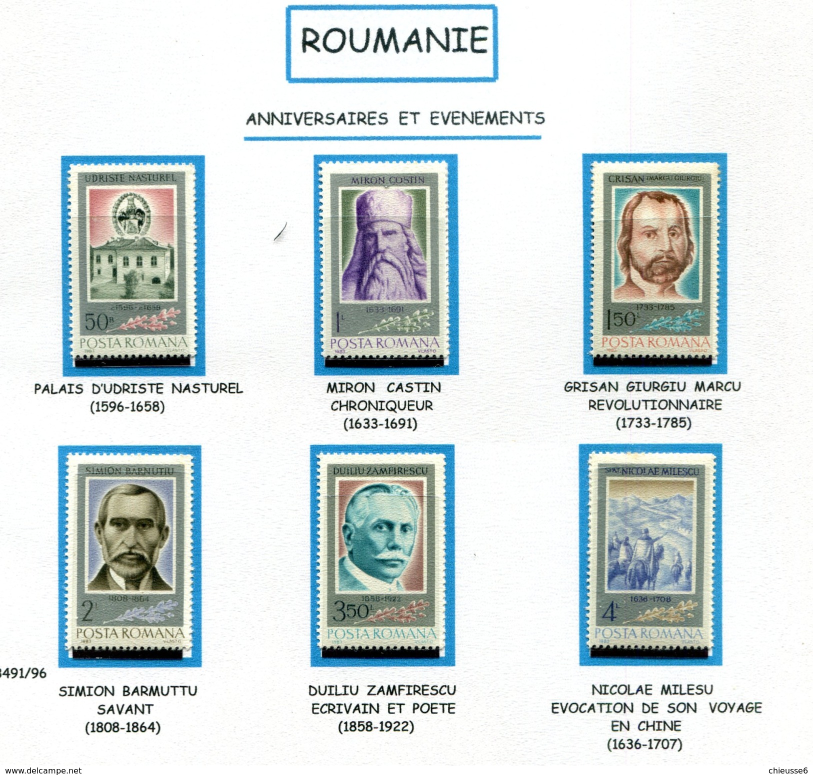 (CL 98 B) Roumanie** N° 3491 à 3496 - Personnages Célèbres - Ungebraucht