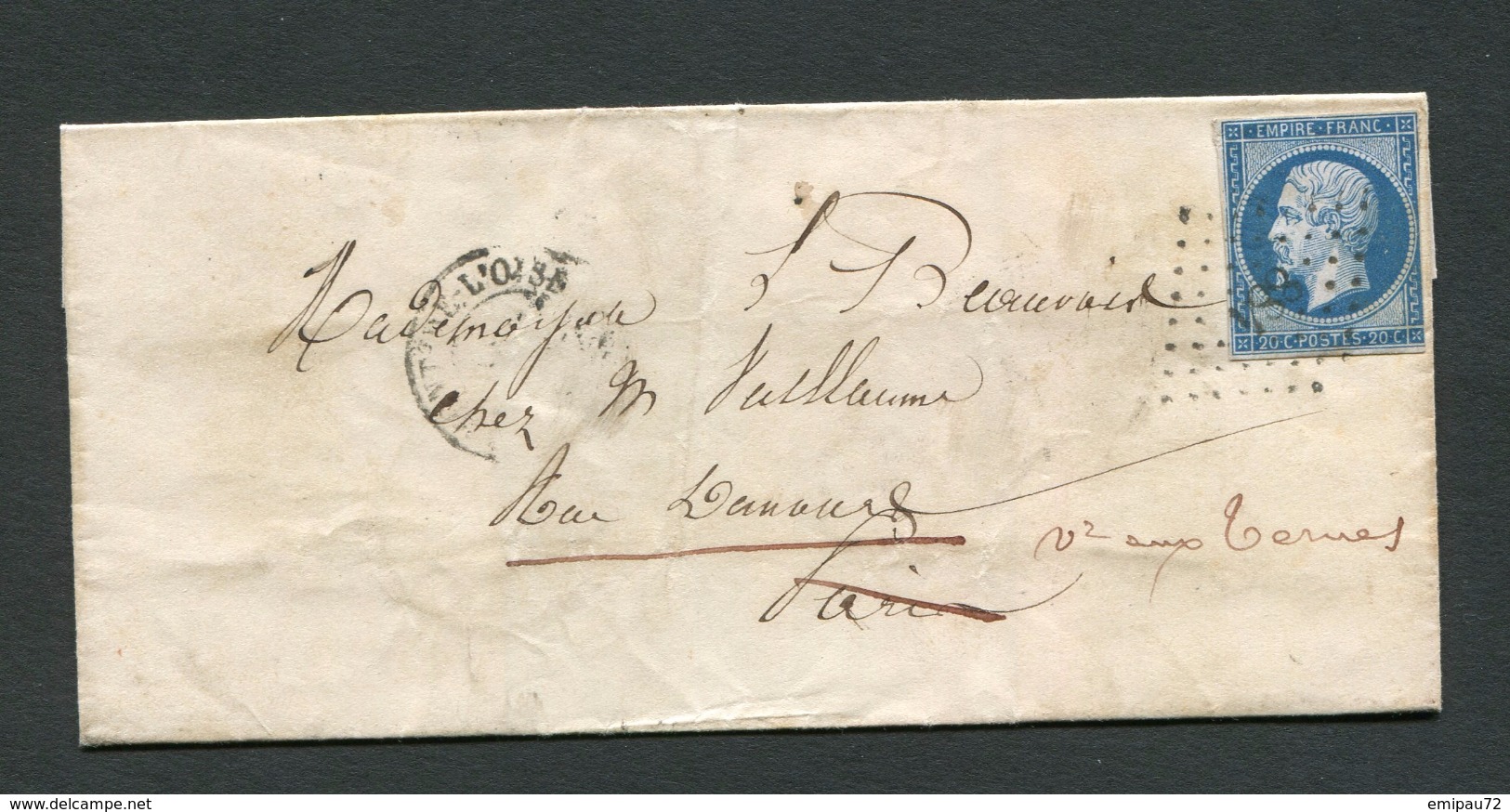 FRANCE- Lettre Sans Correspondance De 1859 De CLERMONT DE L'OISE (58)- PC 884- Y&T N°14A - 1849-1876: Période Classique