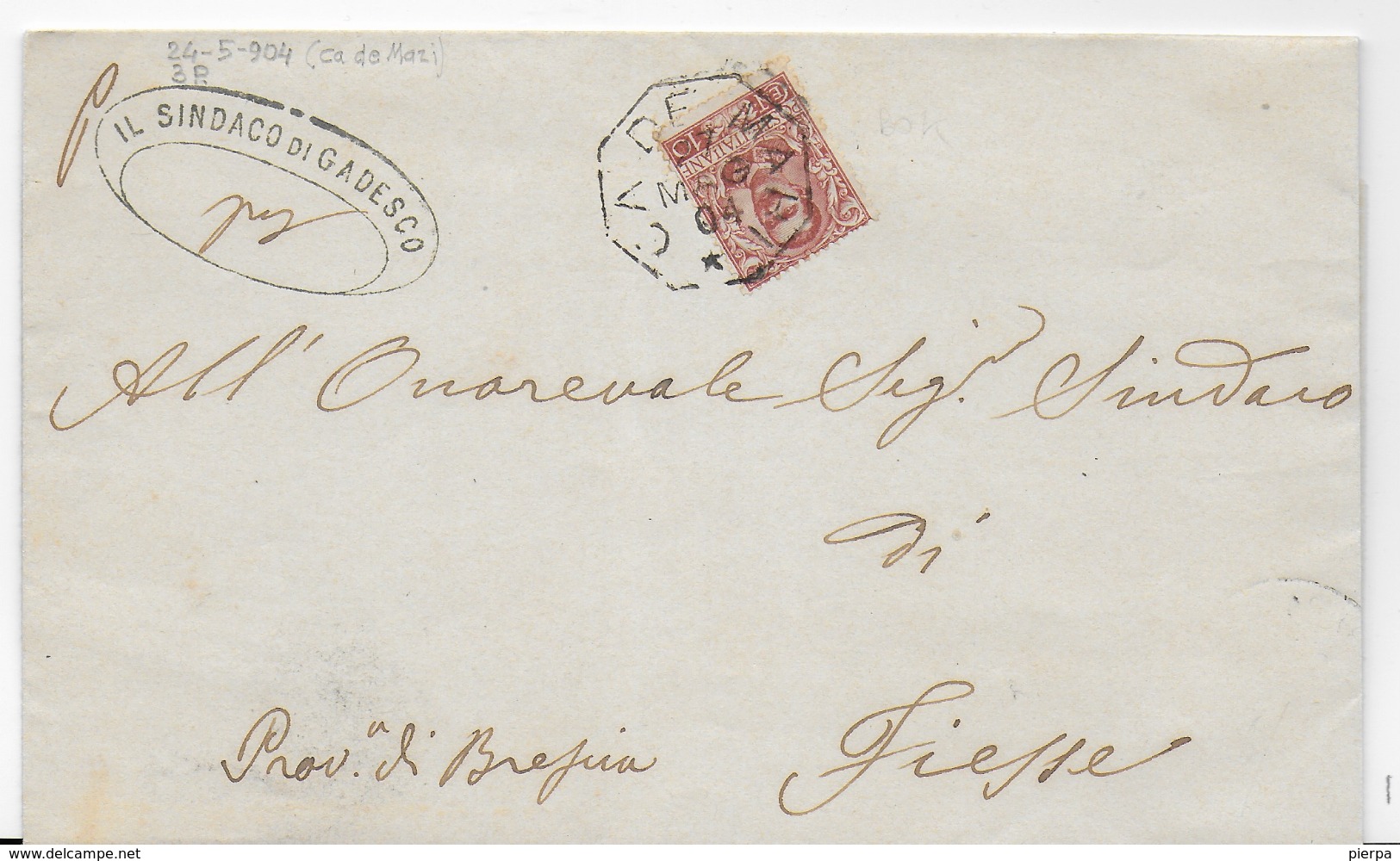 STORIA POSTALE REGNO - ANNULLO COLLETTORIA OTTAGONALE CA' DE MARI (CR) (p.3) 24.05.1904 - Poststempel