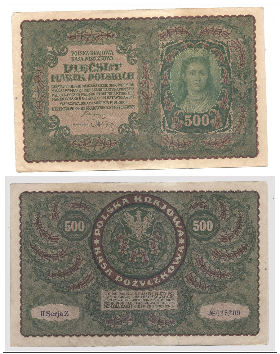 Poland 500 Marek 1919 In (VF+) CRISP Banknote P-28 - Poland