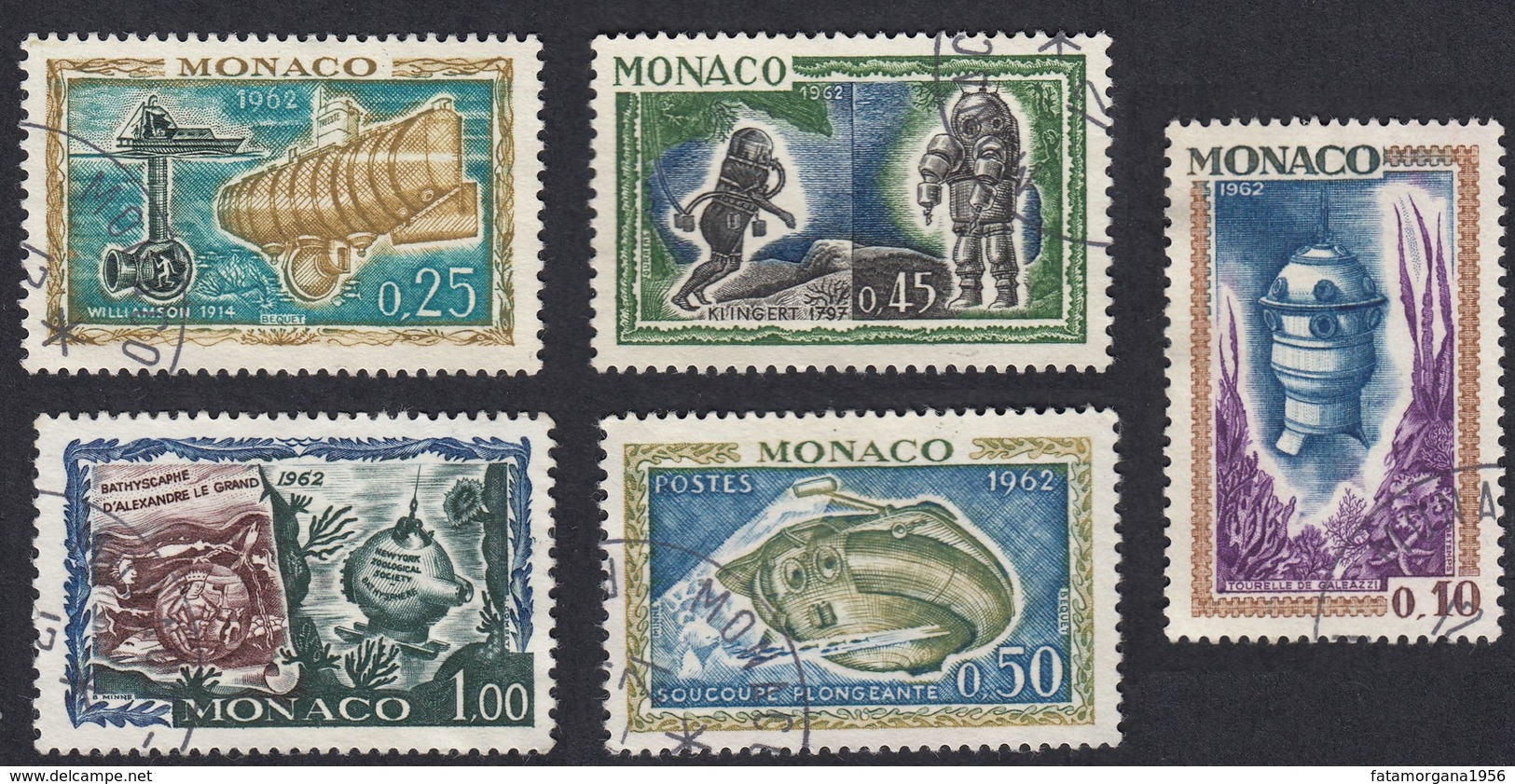 MONACO - 1962 - Lotto Formato Da Cinque Valori Usati Yvert 592, 593, 594, 595 E 597. - Gebruikt